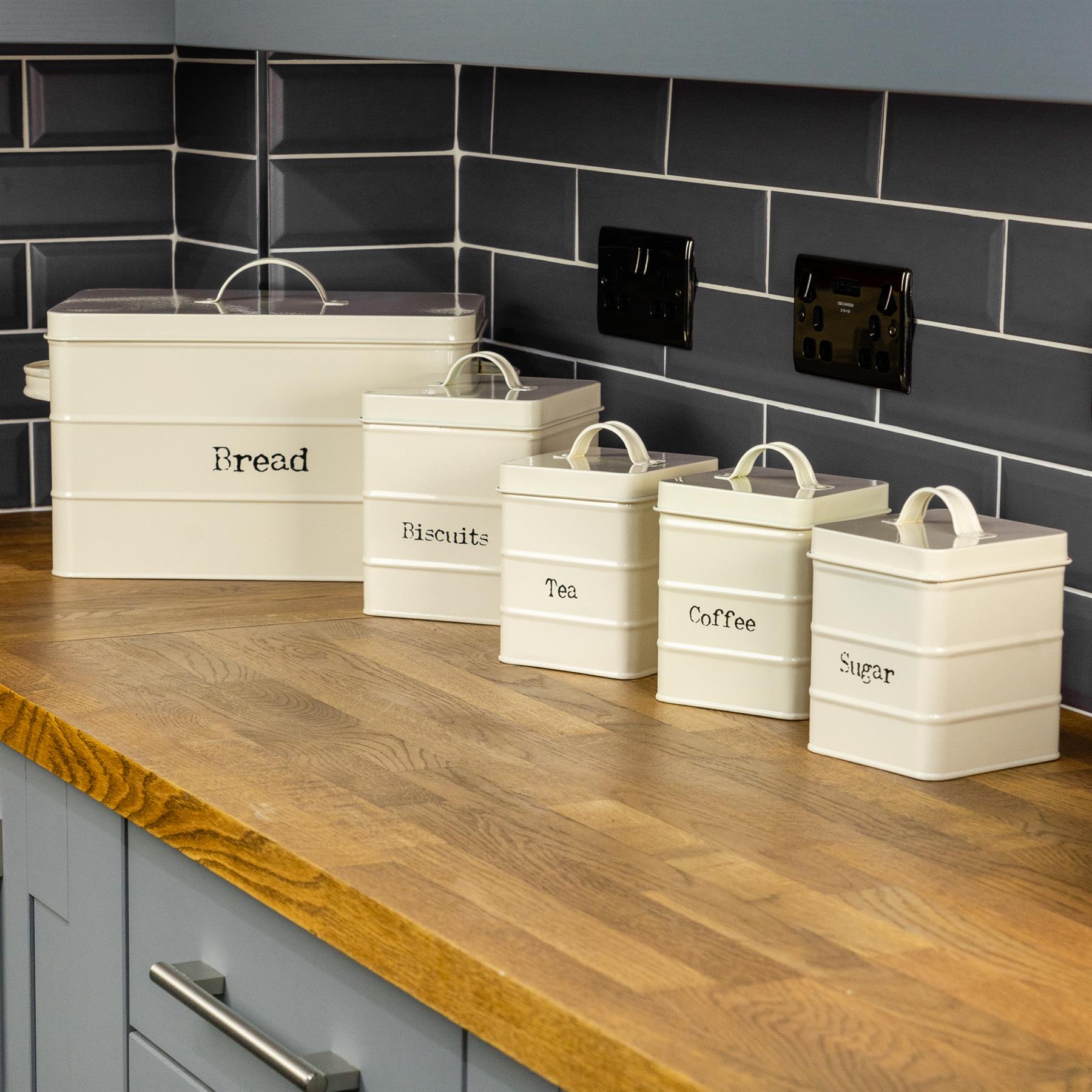 Keksdose Lagerung Cookie Jar Fass Kanister Küche Vintage-Metall-Creme