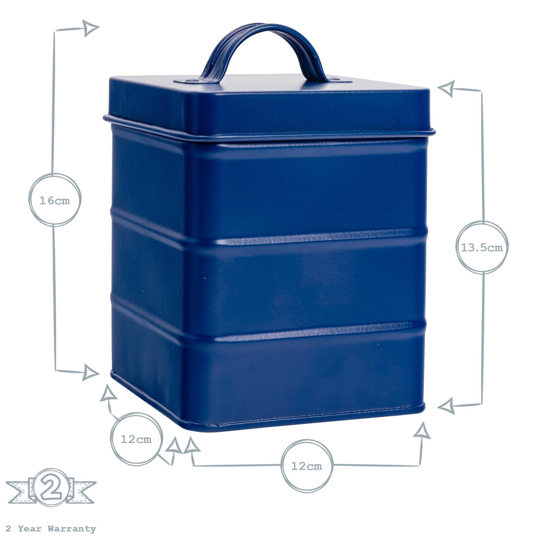 navy blue tea coffee sugar canisters