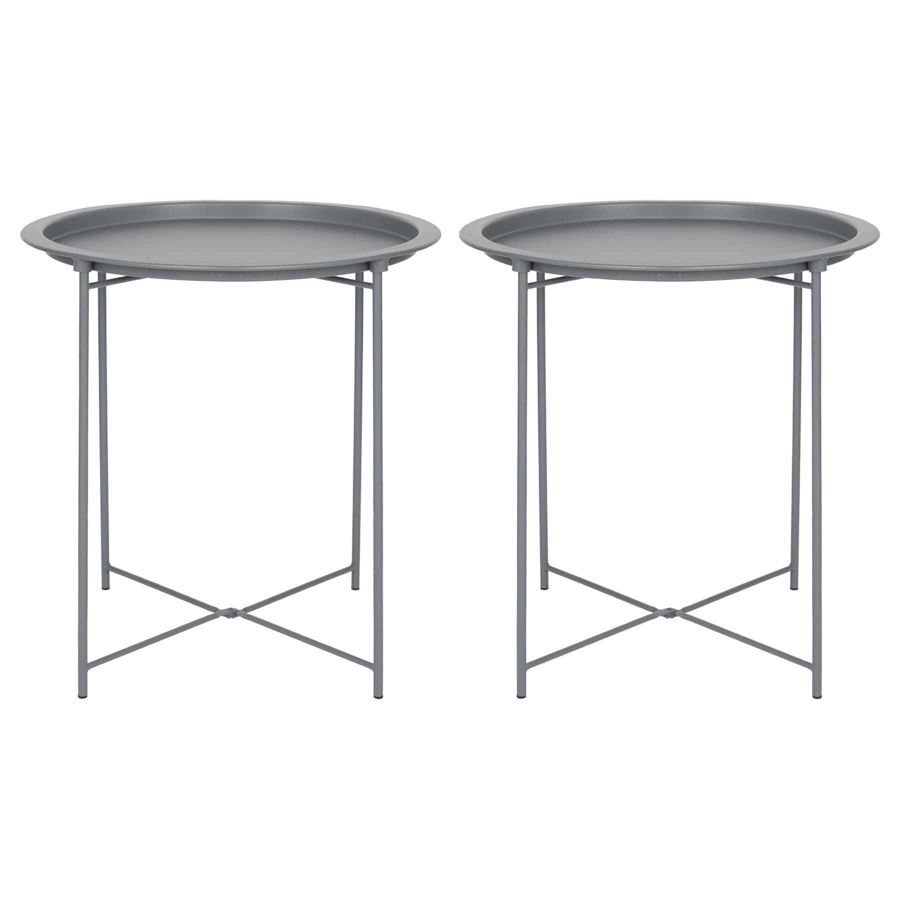 Matt Round Steel Tray Table Foldable Living Room Sofa Side End Coffee Tables - Picture 19 of 35