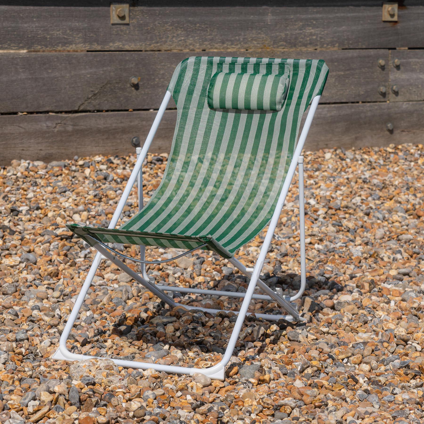 Metal Garden Deckchair Folding Adjustable Reclining, Green / White
