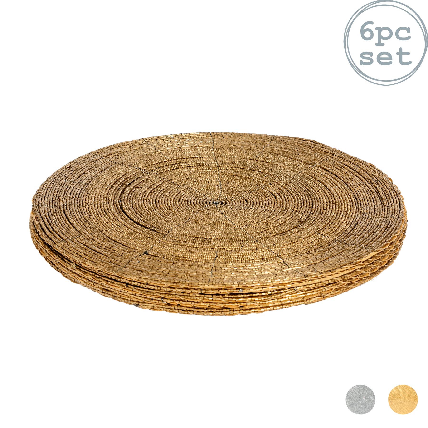 Round Beaded Placemats With Fabric Lining Drinks Placemat Gold 300mm x6