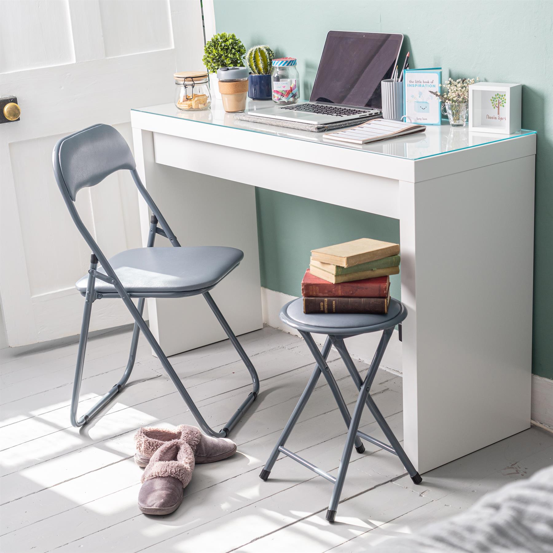 Rond pliant rembourré Tabouret Bureau Cuisine Tabourets Cadre en métal gris x2