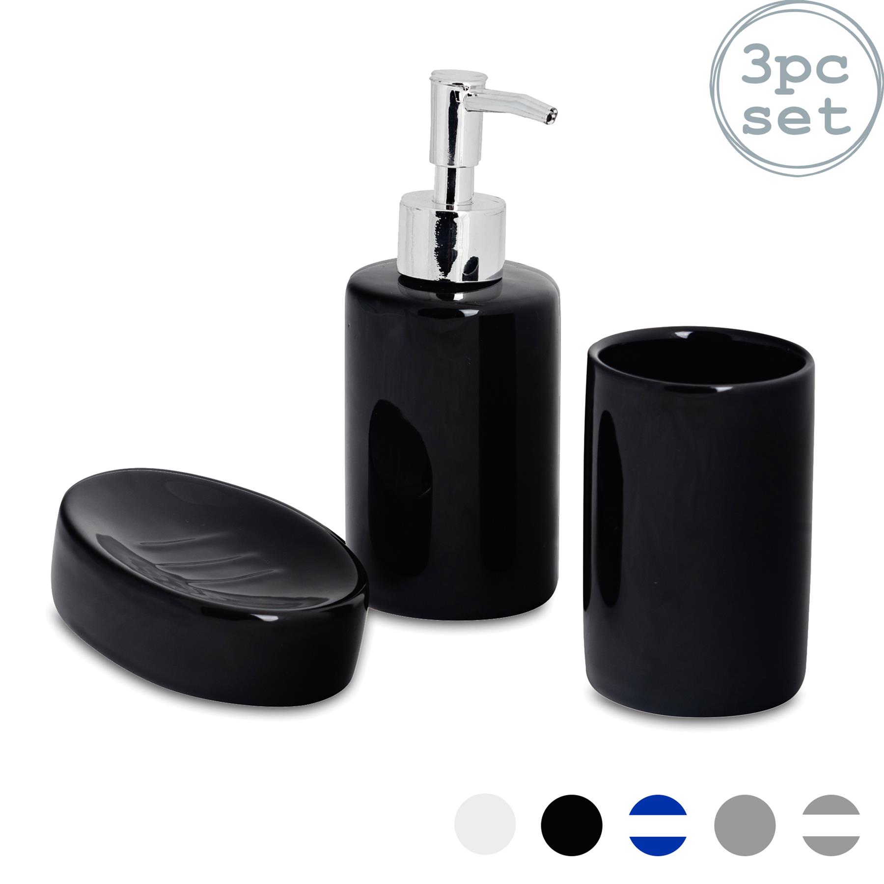 Bathroom Accessory Set, 3 pcs Soap Dispenser, Dish & Tumbler Black