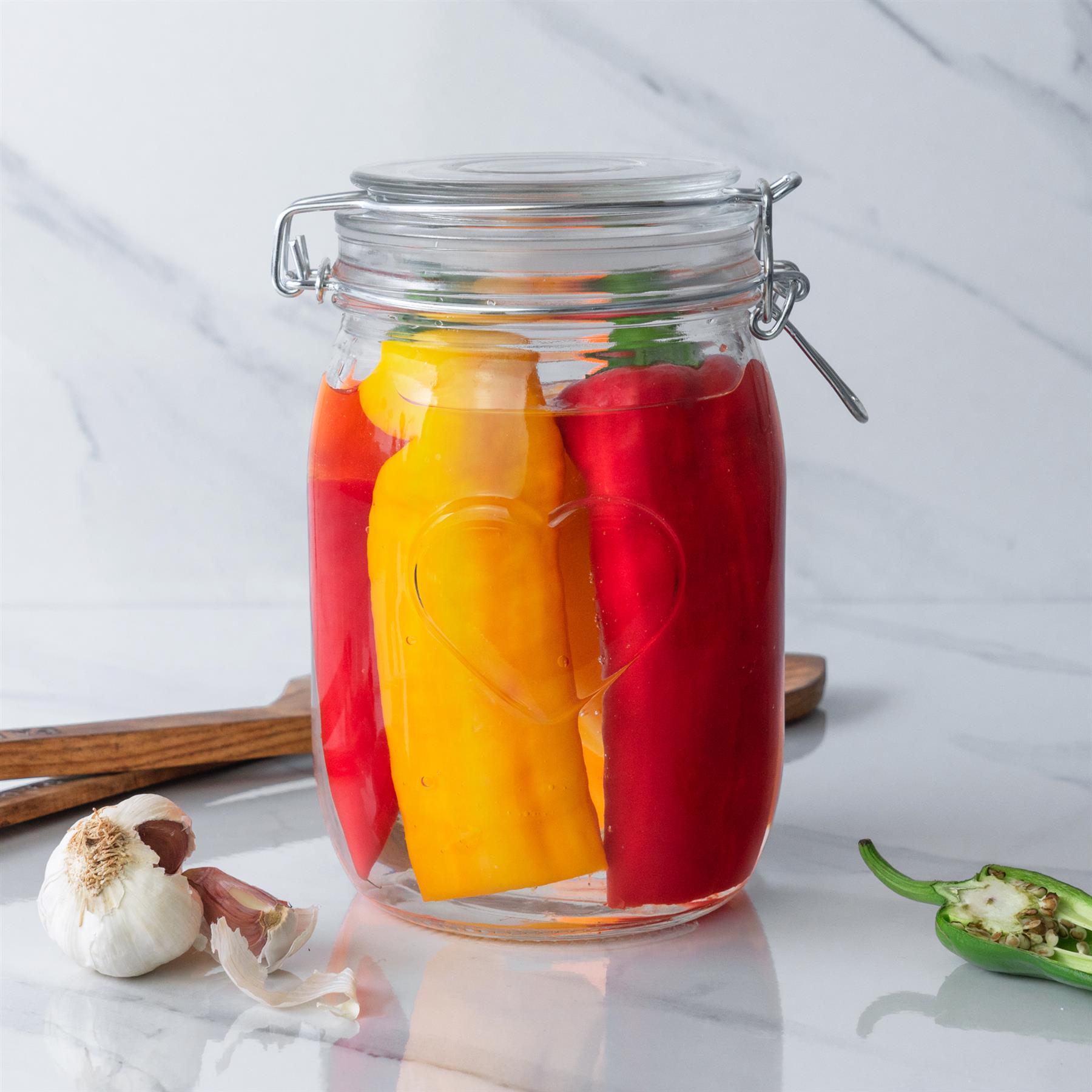 Heart Design Glass Storage / Food Preserve Preserving Jar, 1L Pack of