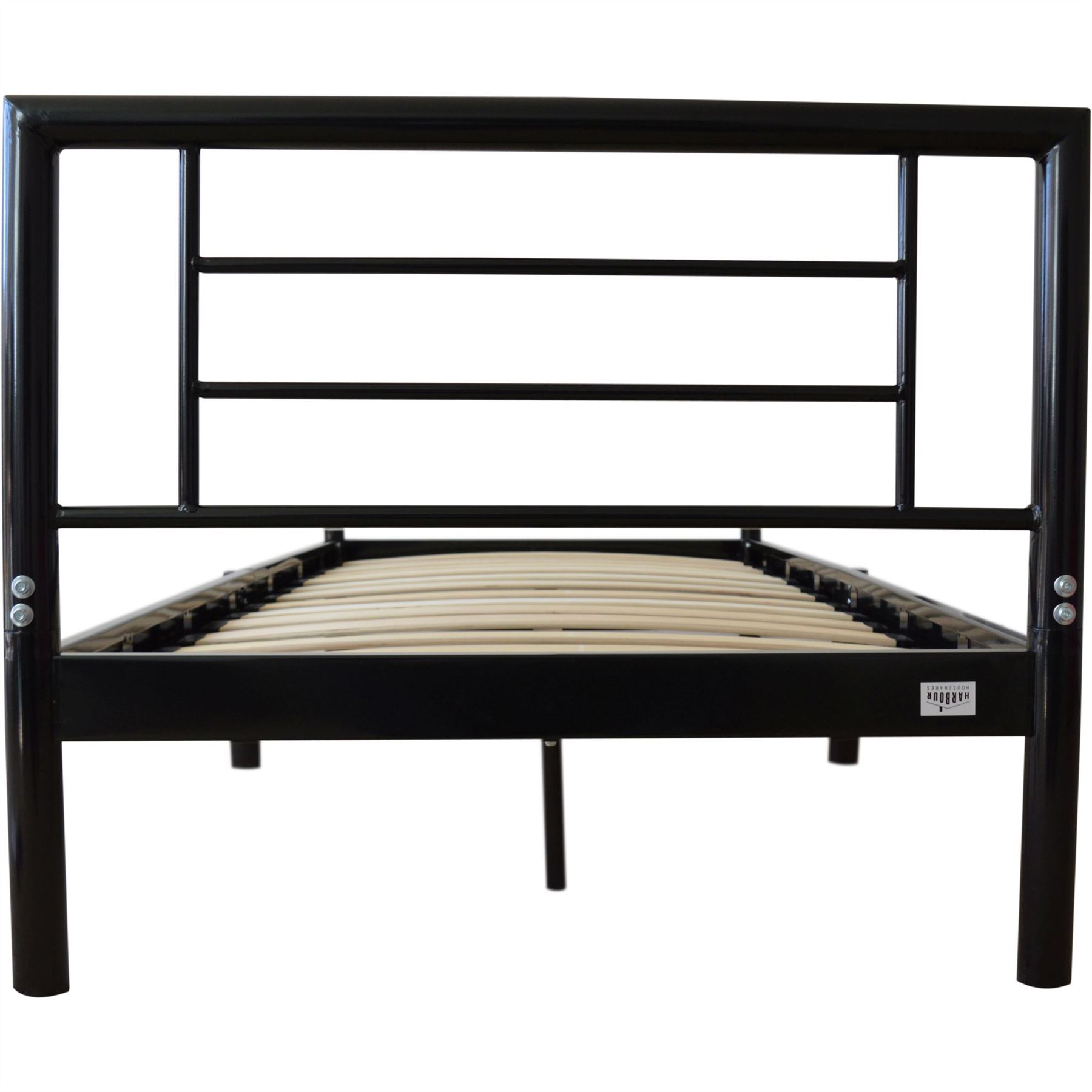 Single Metal Bed Frame, Strong Wooden Slats In Black