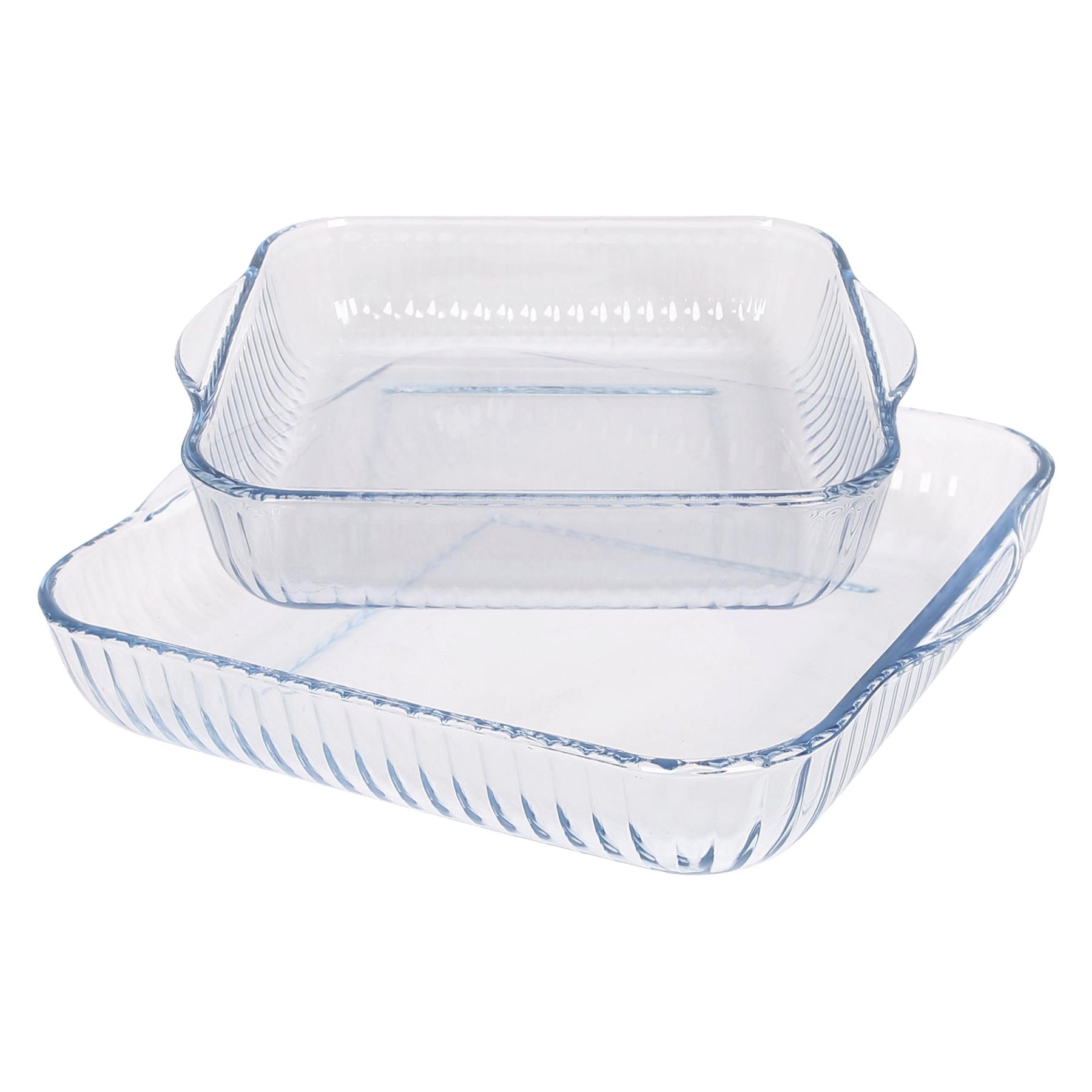 Argon Tableware 2pc Square Glass Oven Dish Set - Clear Borosilicate Glass - Thermal Shock Resistant - Includes 2 Sizes - Image 2