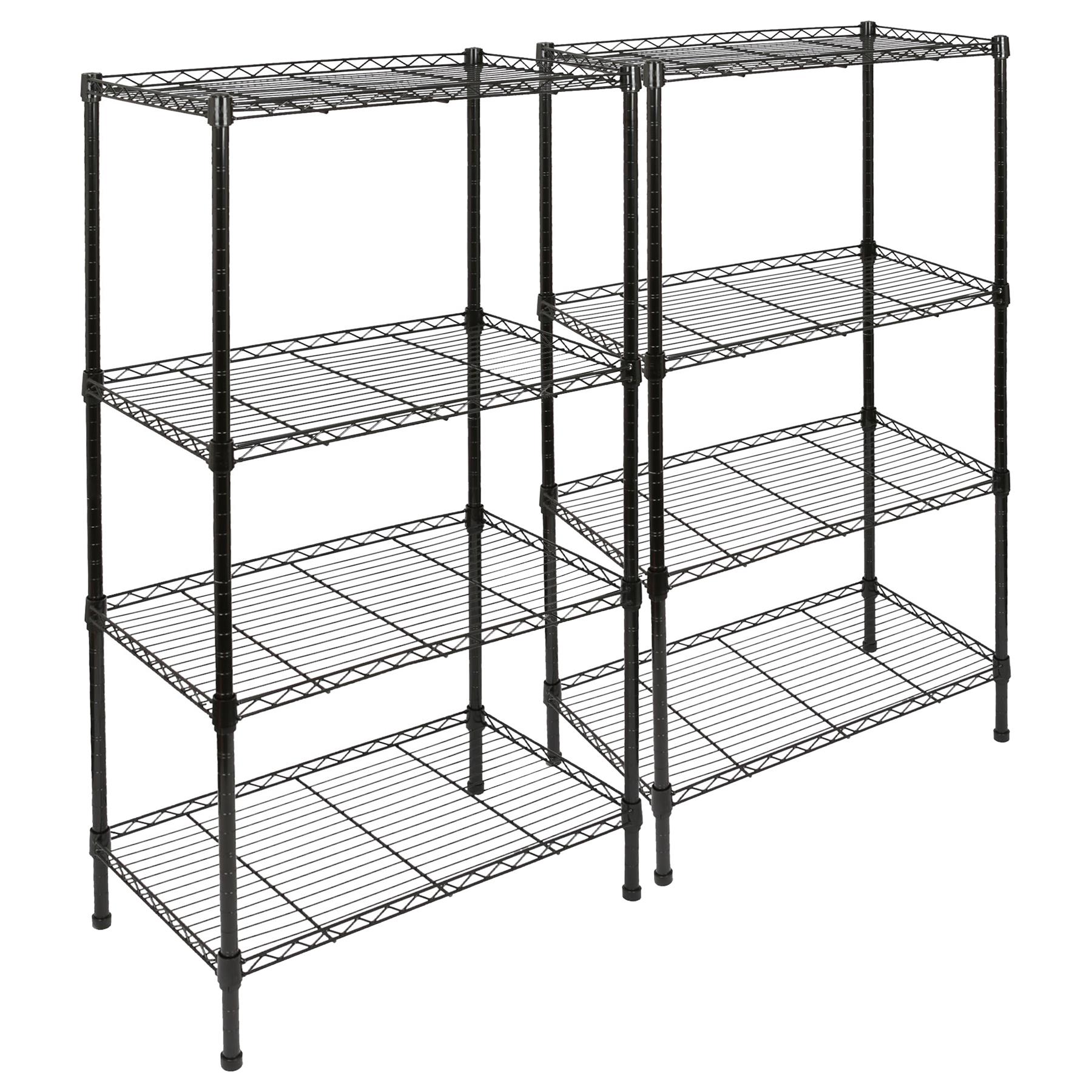 Adjustable Wire Shelving Units - 4 Tier - Black - Set of 2