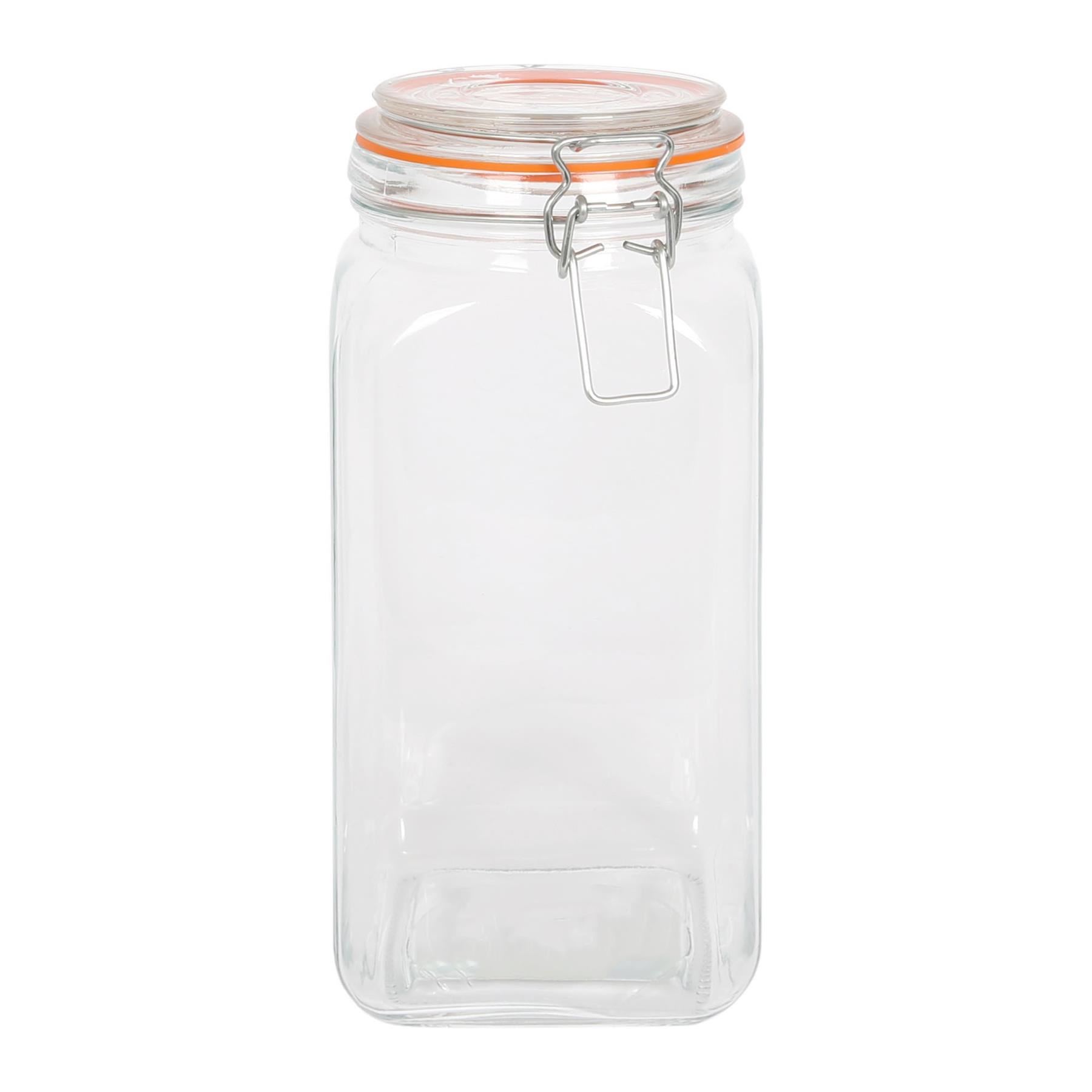 Square Glass Storage Jar Clip-Top Lid Airtight Food Kitchen Storage Canister - Picture 6 of 13