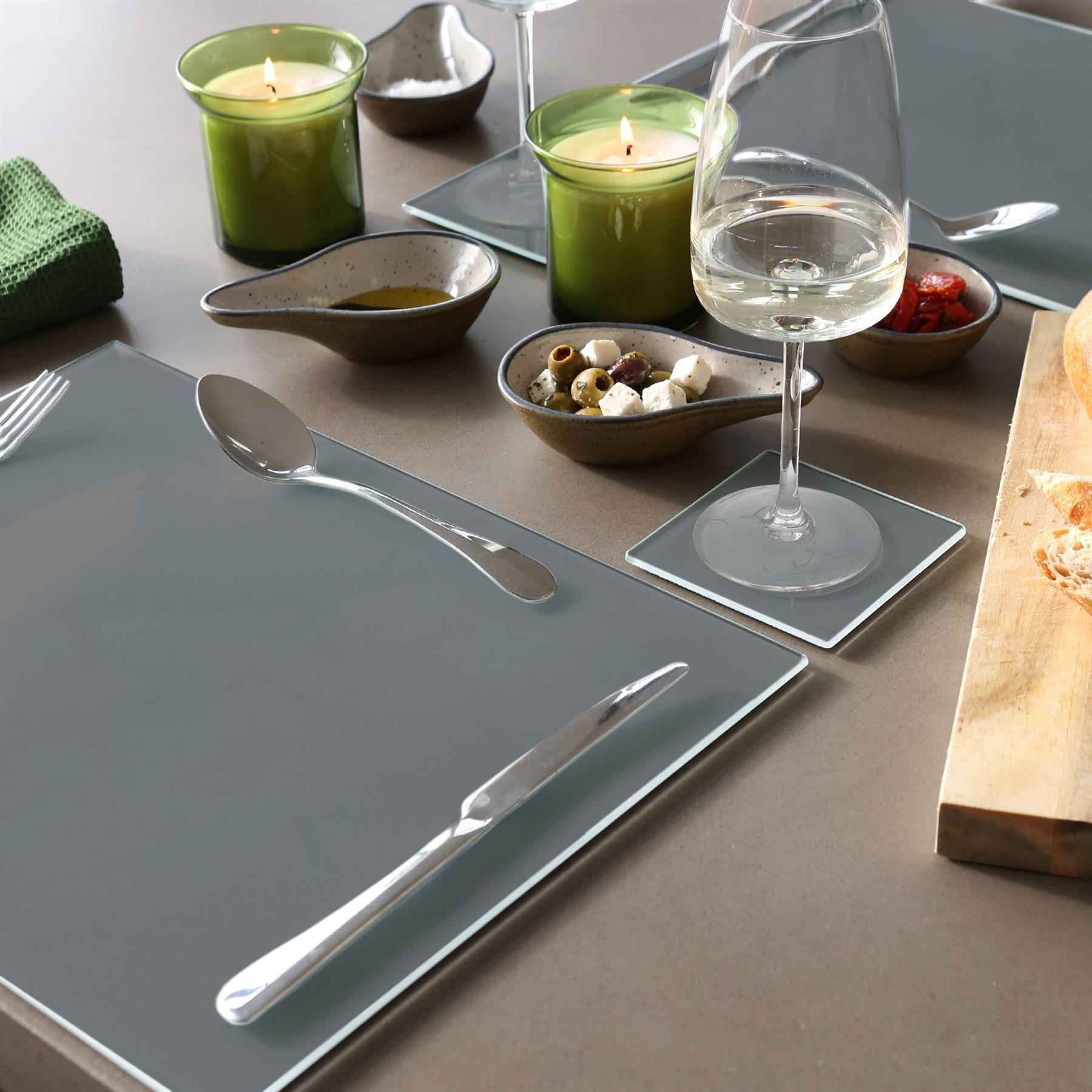 6x Rectangle Glass Placemats 40cm x 30cm Dining Dinner Table Mats Set - Picture 19 of 38
