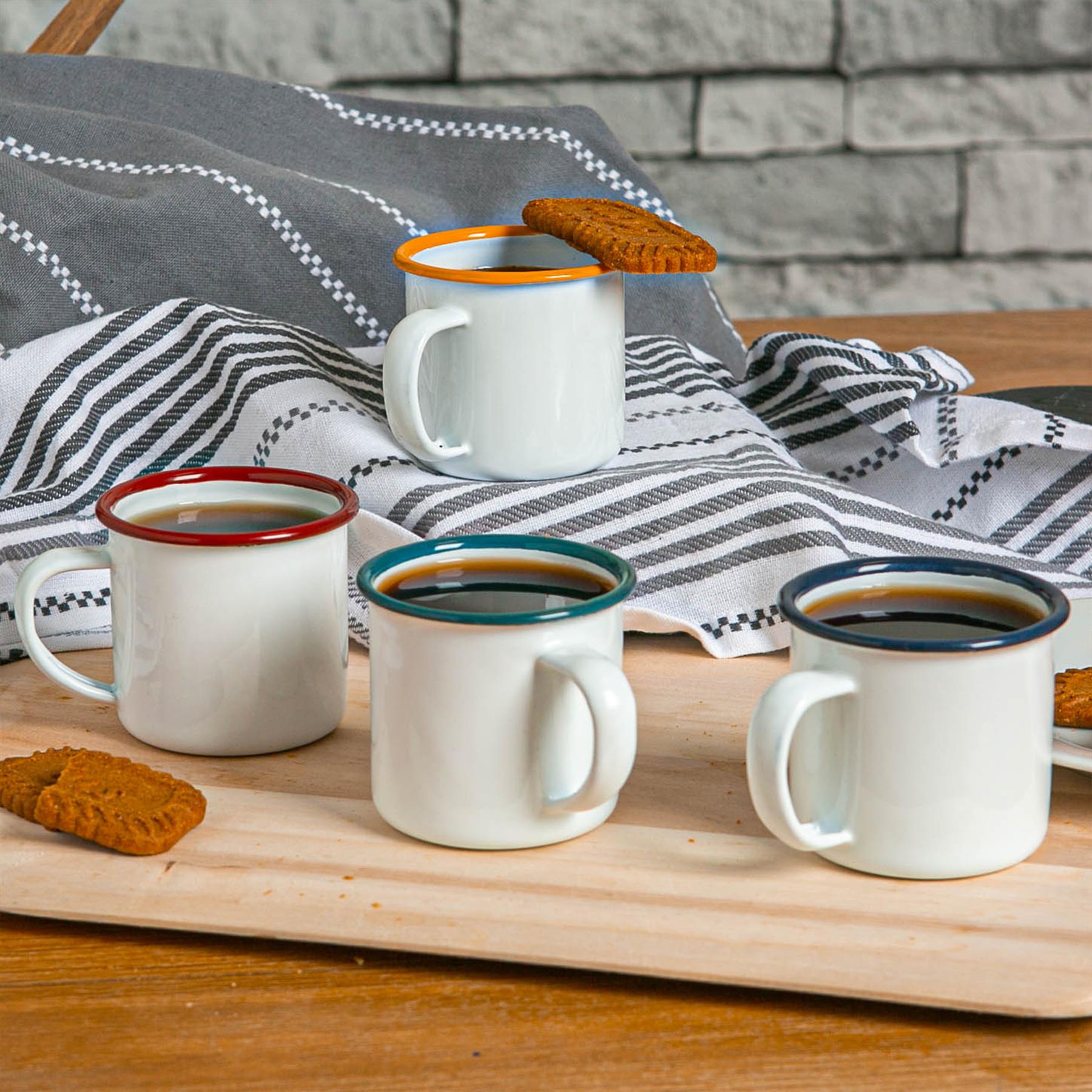 White Enamel Espresso Cups Outdoor Metal Camping Coffee Hot Drinks Cups 130ml - Picture 9 of 21