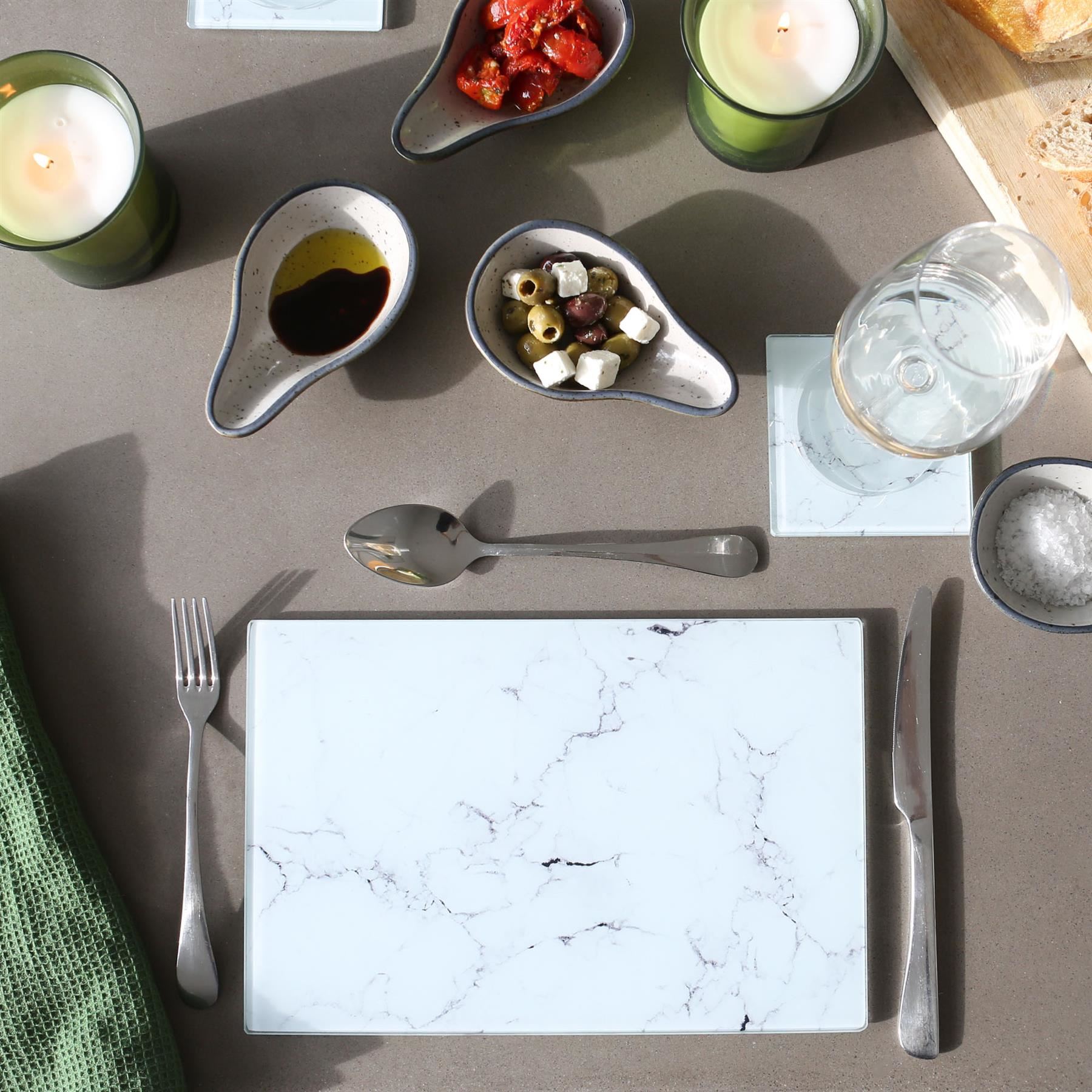 6x Rectangle Glass Placemats 30cm x 20cm Marble Dining Table Mats Set - Picture 13 of 14