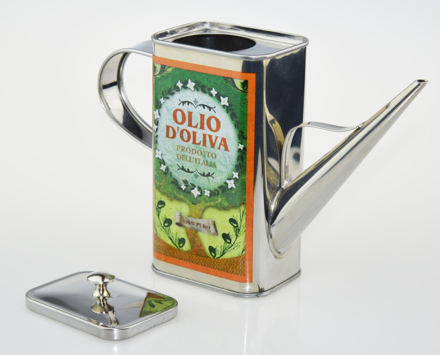 Stainless Steel Olive Oil Can Drizzler, Vintage Olive Tree Design