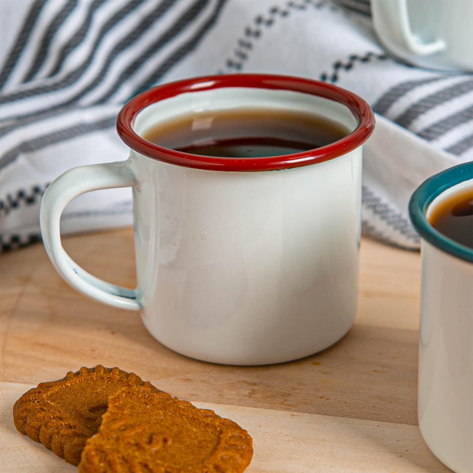 White Enamel Espresso Cups Outdoor Metal Camping Coffee Hot Drinks Cups 130ml - Picture 17 of 21