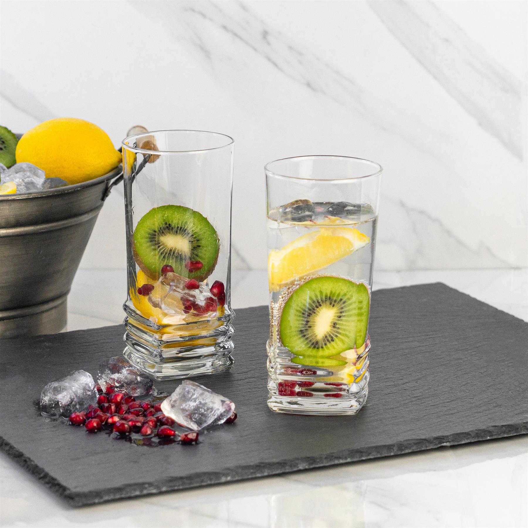 6x Elegan Highball Glasses Set Ridged Drinking Glass Tumbler Tumblers