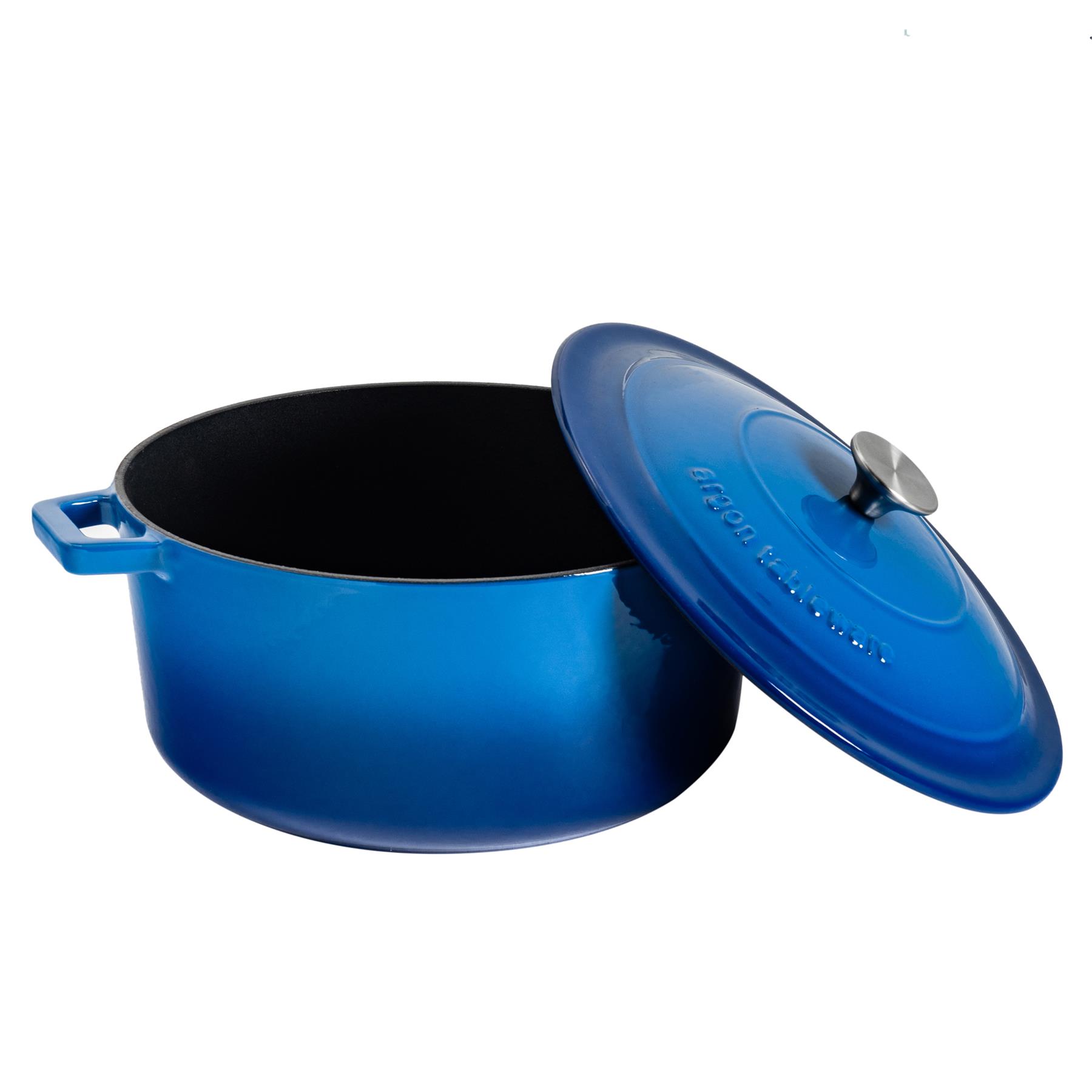 2x Dutch Oven Casserole Pot Cast Iron Cooking Dish with Lid Large 5.6L 27cm Blue eBay