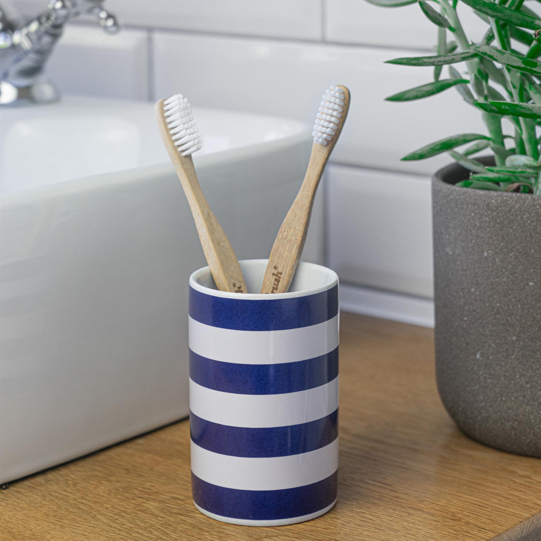 Bathroom Toothbrush Holder Tumbler Glazed Ceramic Porcelain Cup, Blue & White 5055512099870 eBay