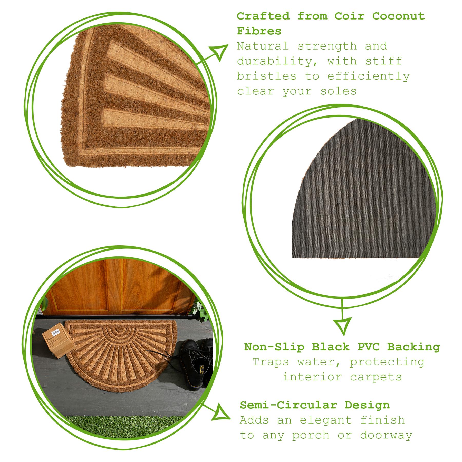 Coir Half Moon Door Mat Coconut Indoor Outdoor Mats 60 x 40cm