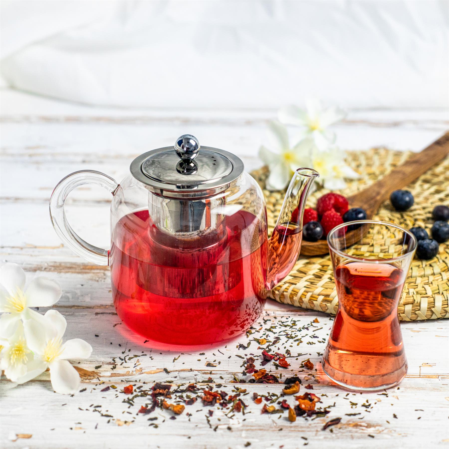 Clear Glass Teapot with Infuser for Loose Leaf Tea 800ml Vintage Tea