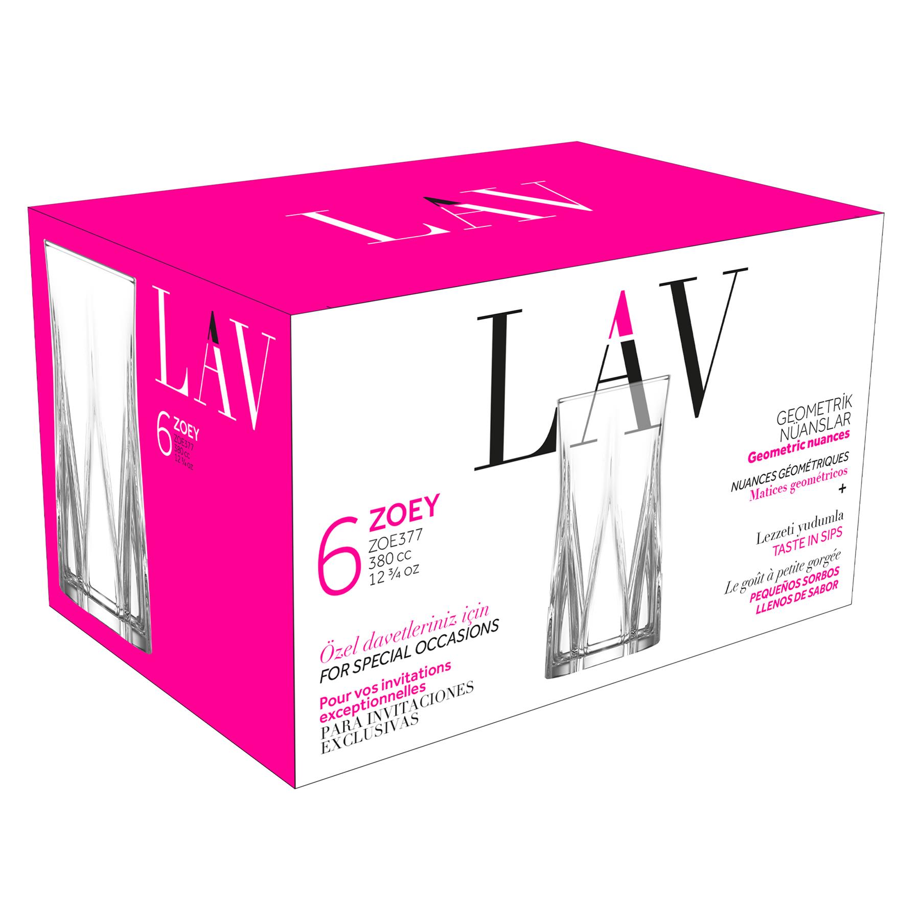 LAV 380ml Zoey Longdrinkgläser Glas Wasser Saft Cocktail Trinkbecher Set - Bild 6 von 9