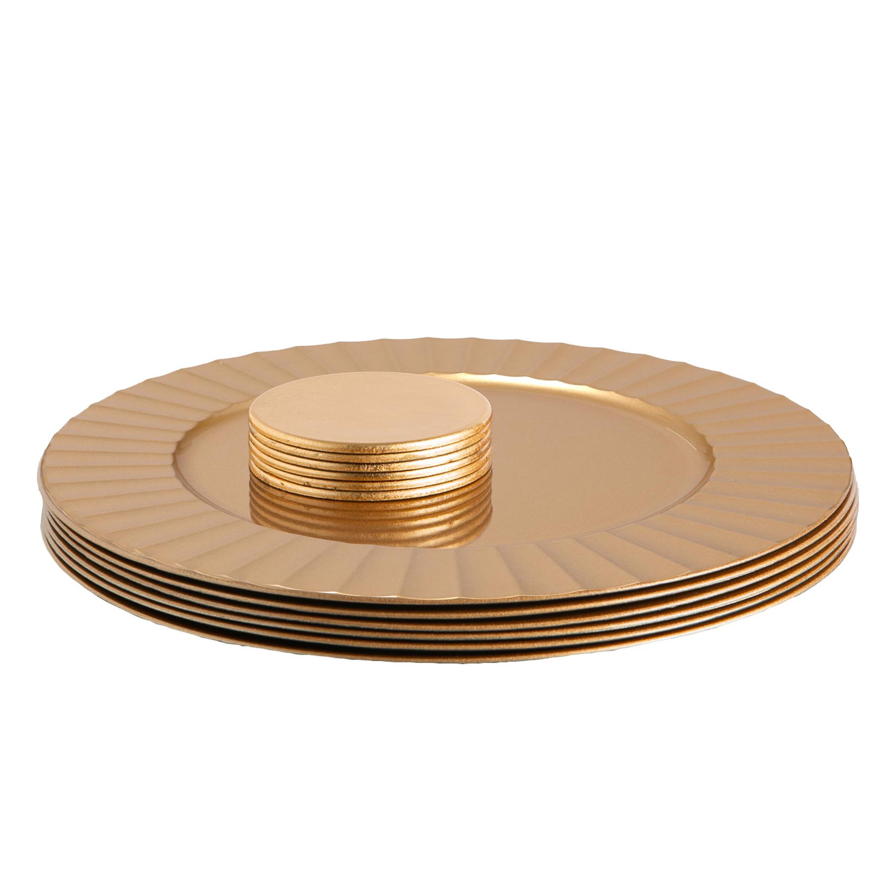 Juego de 12 placas de cargador redondas con posavasos 33 cm diseño flauta boda fiesta plato - Imagen 4 de 11