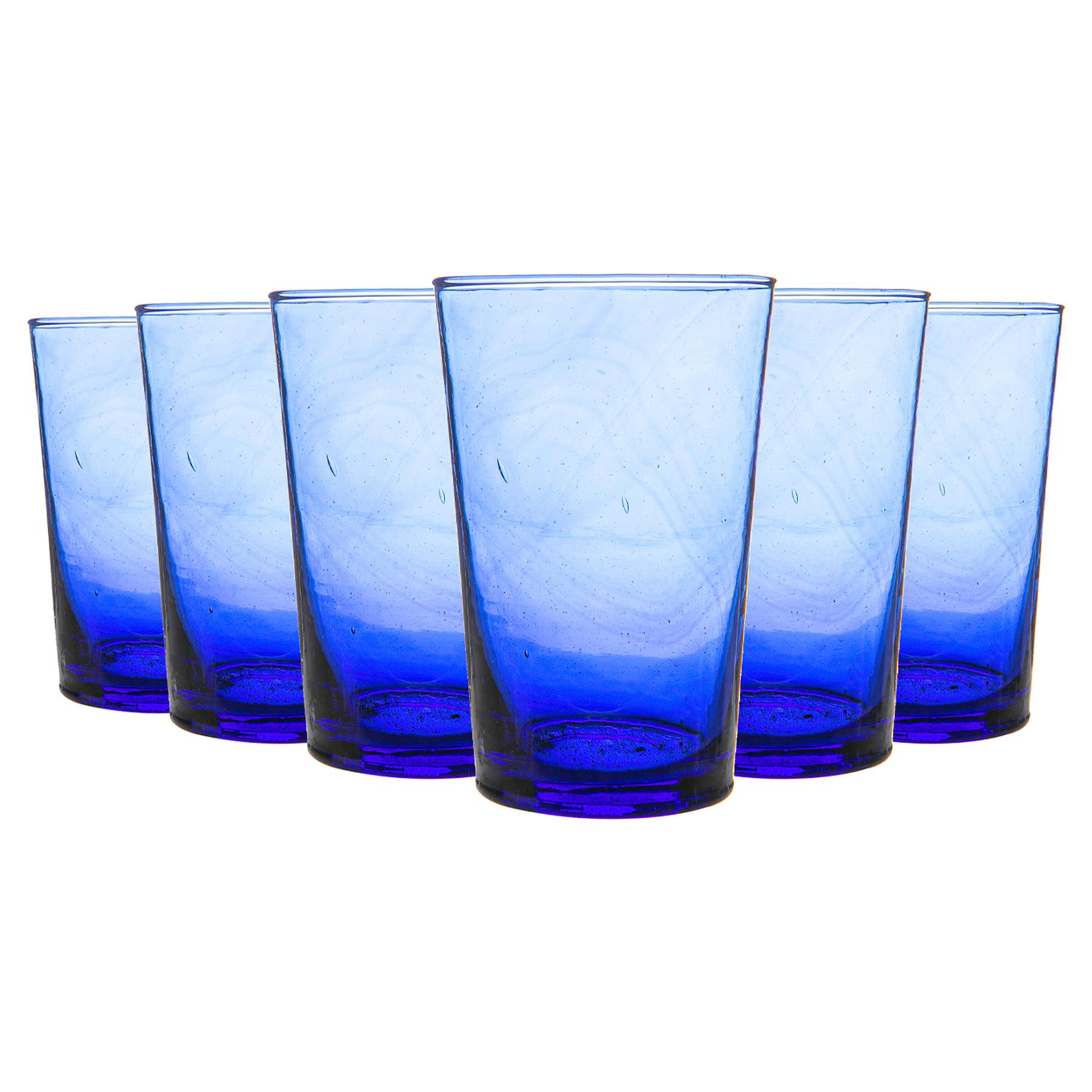 6 Piece Meknes Recycled Highball Glasses Set Drinking Glass 325ml Blue