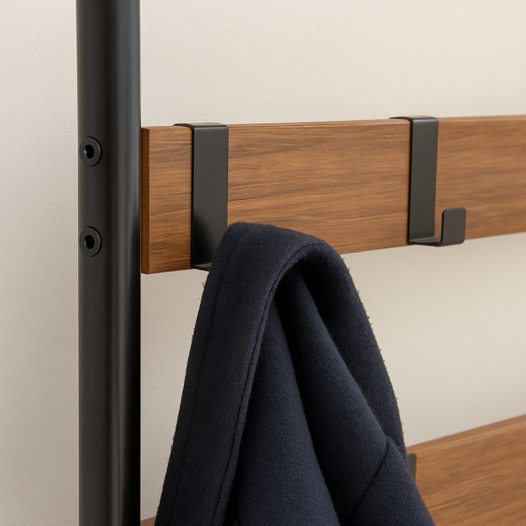 Steel Coat Rack with Shoe Storage Square Bench Clothes Hat Stand Hanger 9 Hooks - Picture 11 of 11
