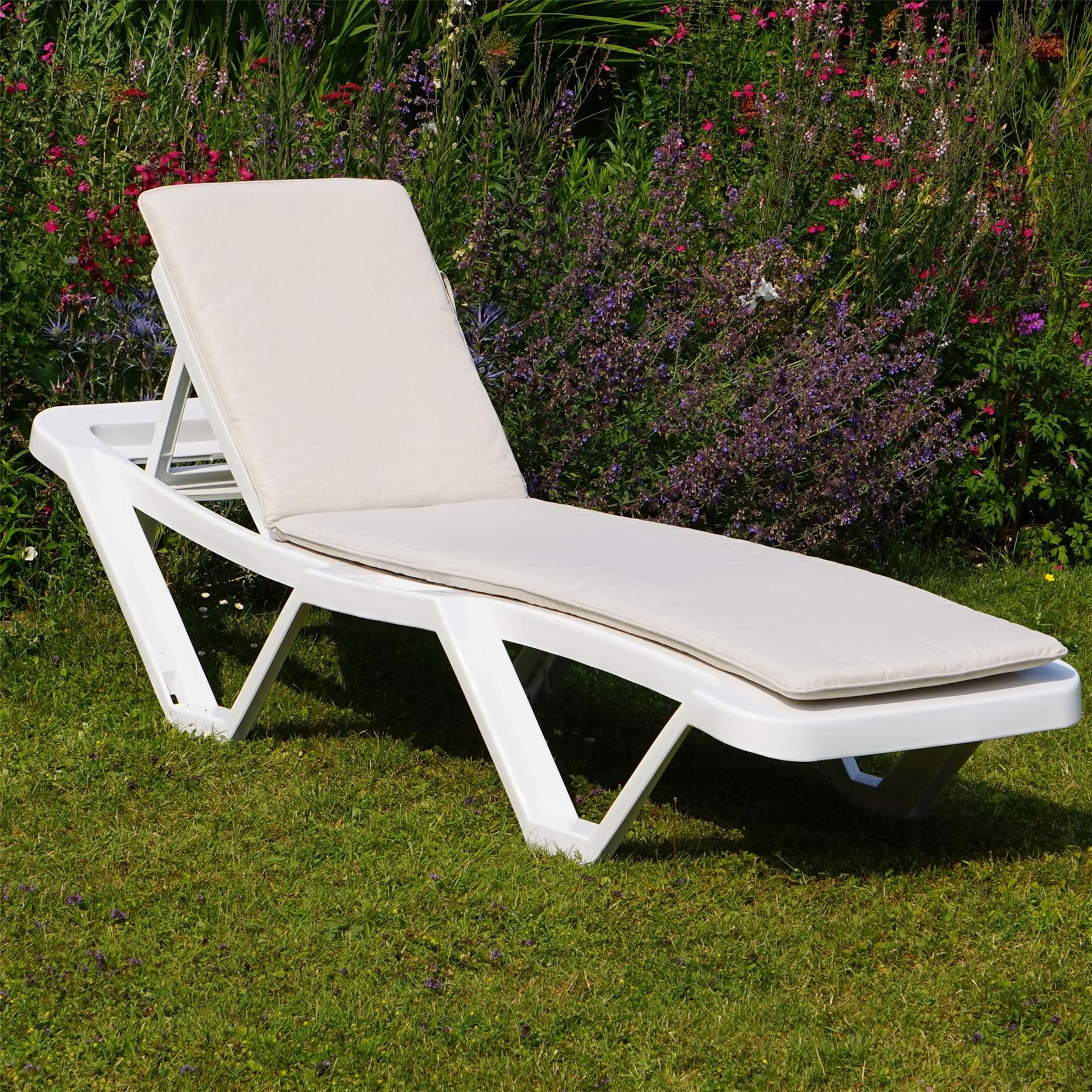 Beige Sun Lounger Cushion Pad Replacement for Sunlounger Garden Patio