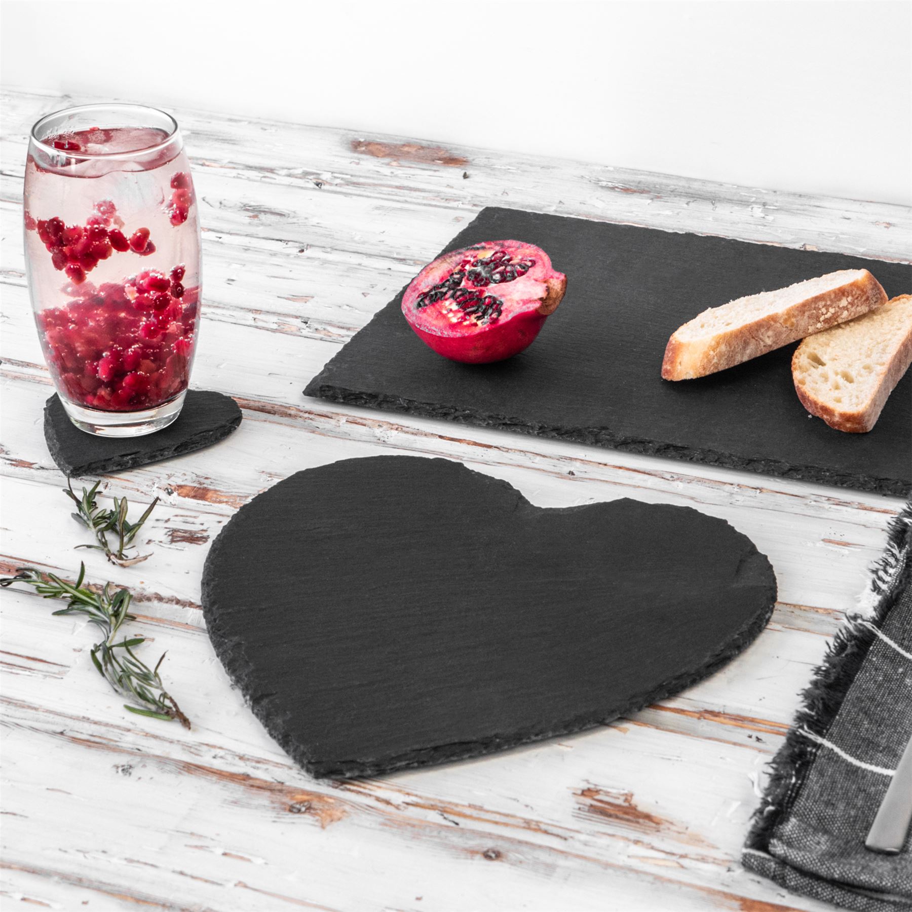 Heart Slate Placemats x6 and Coasters x6 Set Padded Feet Dining Wedding
