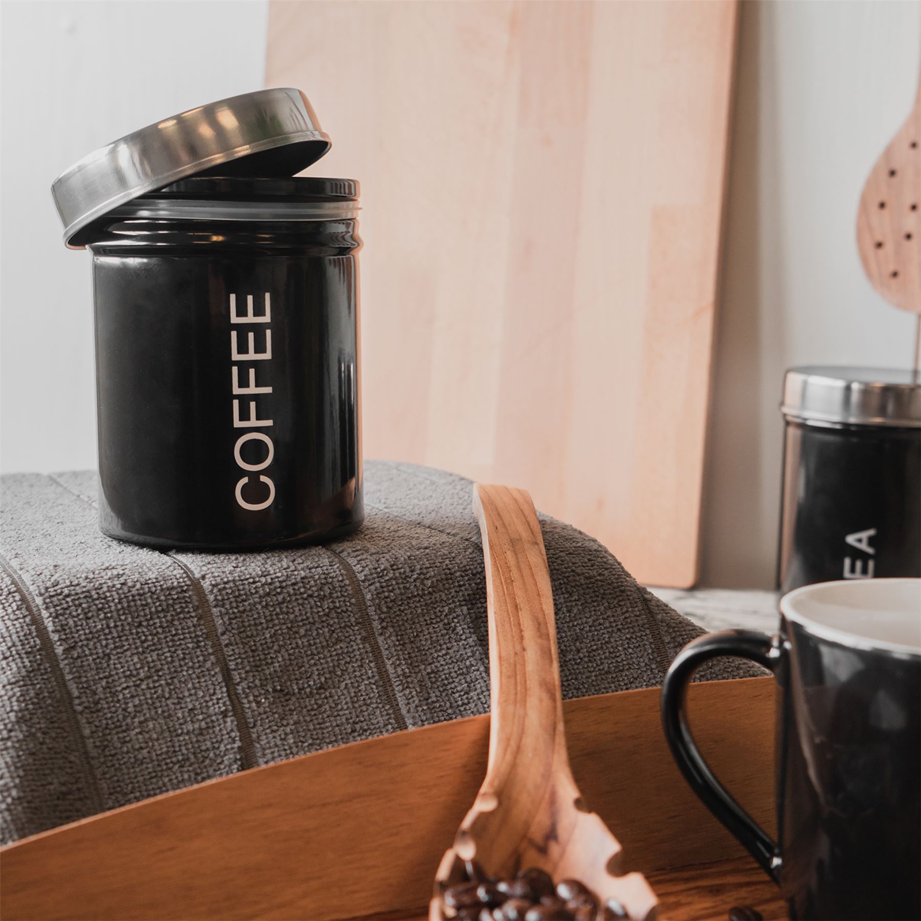 Coffee Storage Canister Kitchen Canisters Jars Pots Jar Container Metal Black 5055512096114 eBay
