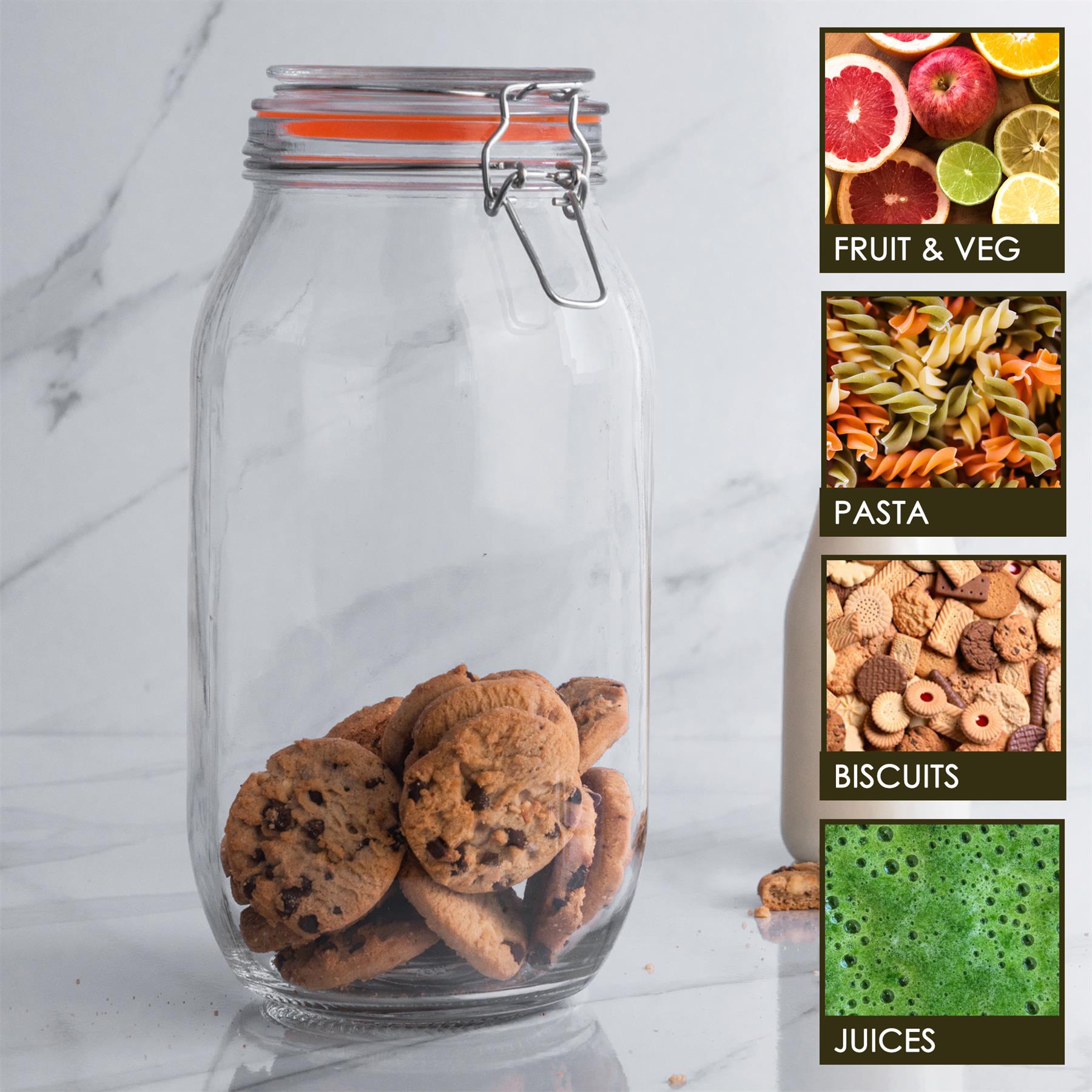 Glass Storage Jars Airtight Clip Top Lid Food Preserve Preserving Jar 2 Litre x6 - Picture 25 of 27
