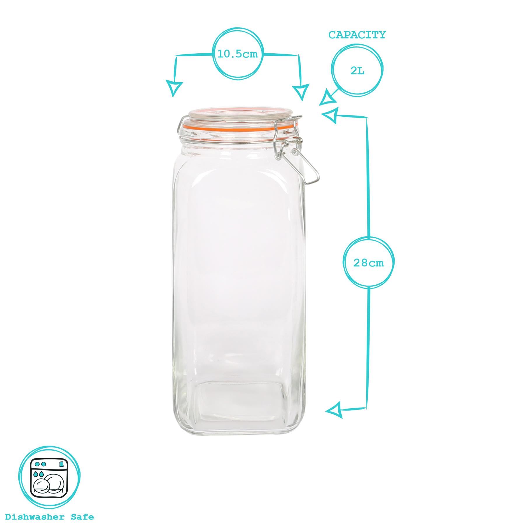 Square Glass Storage Jar Clip-Top Lid Airtight Food Kitchen Storage Canister - Picture 11 of 13