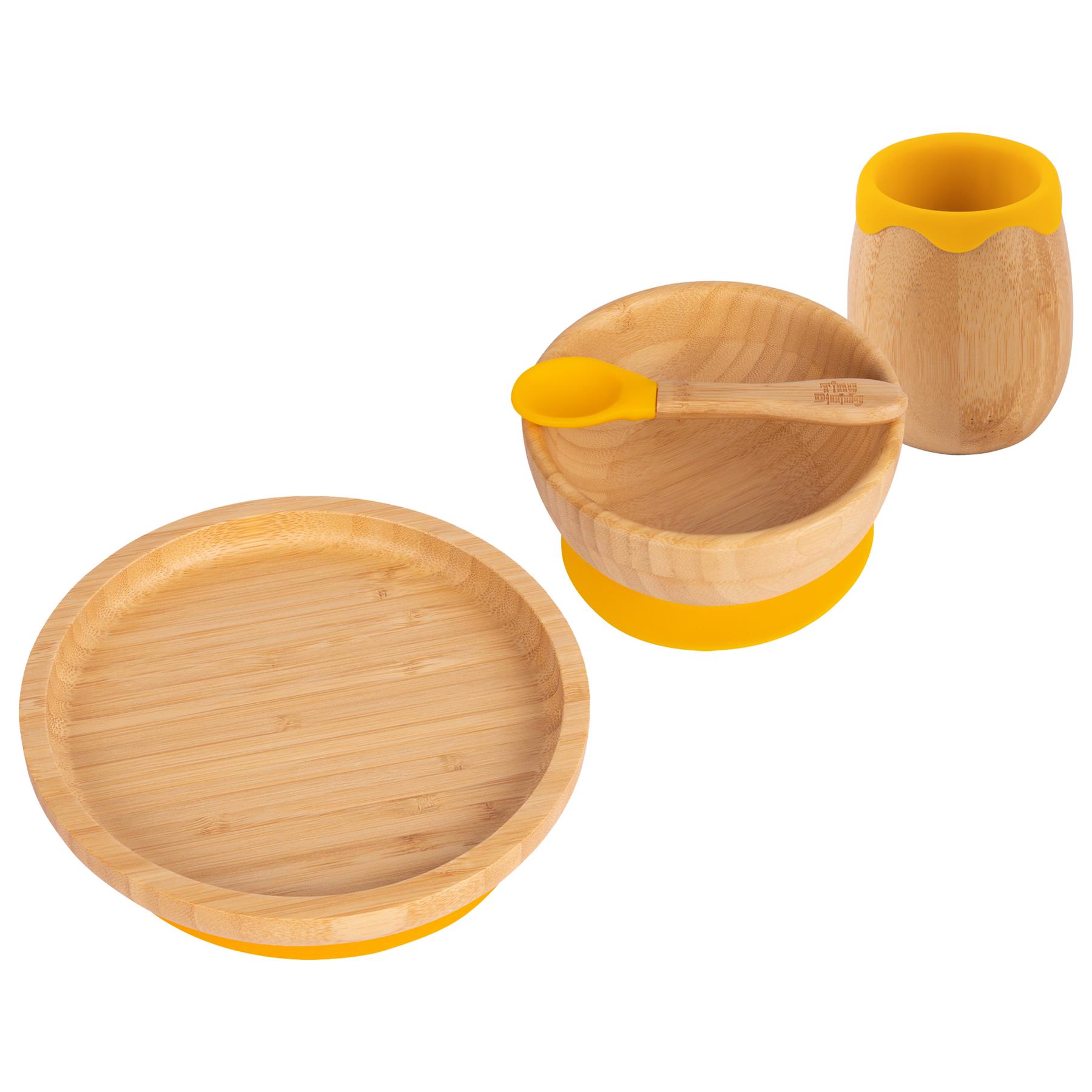 Assiette Et Bol Bébé Bambou Avec Ventouse - Set De Table Antidérapant - Design Segmenté écologique - Tiny Dining