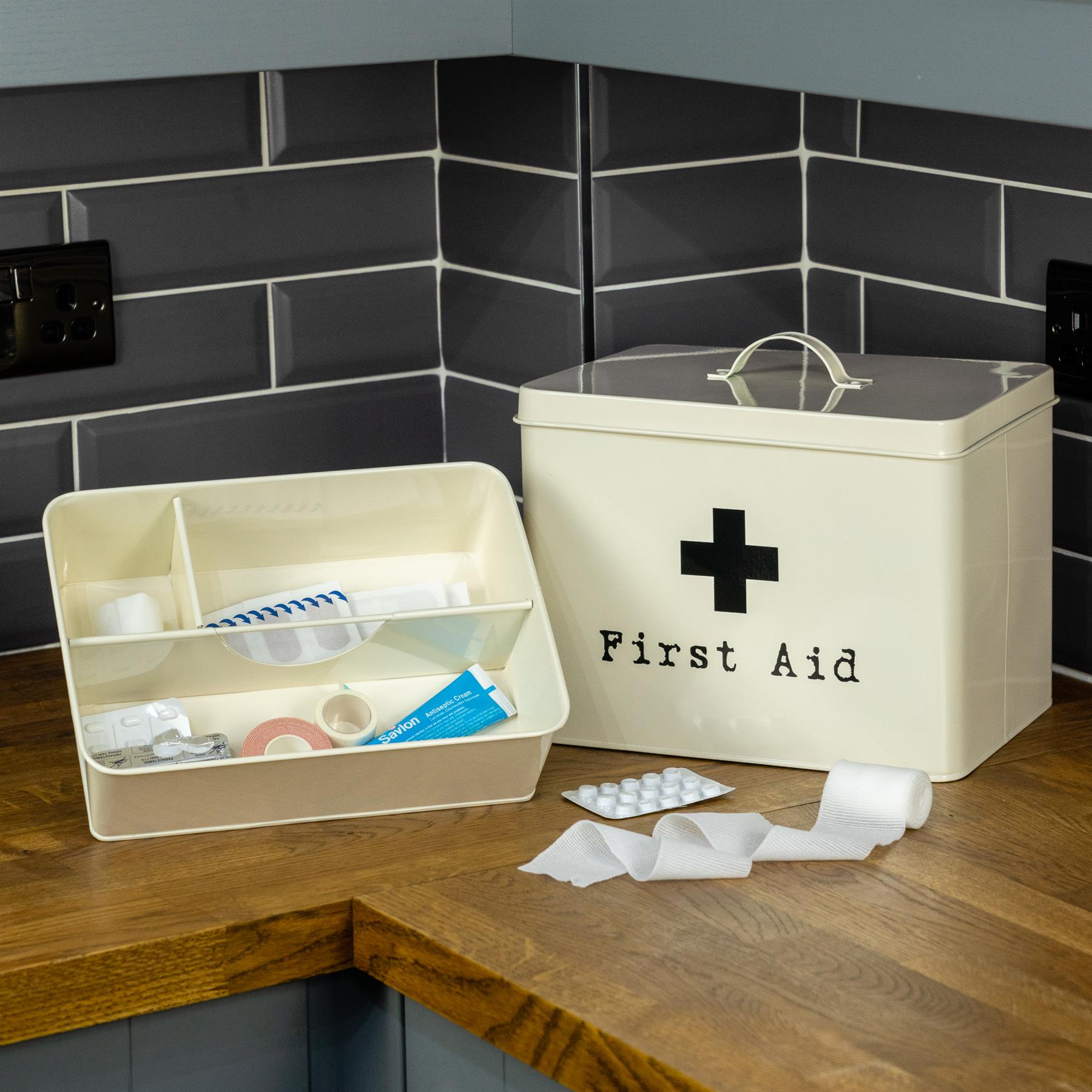 First Aid Medicine Storage Box in Vintage Metal Cream Container Tin