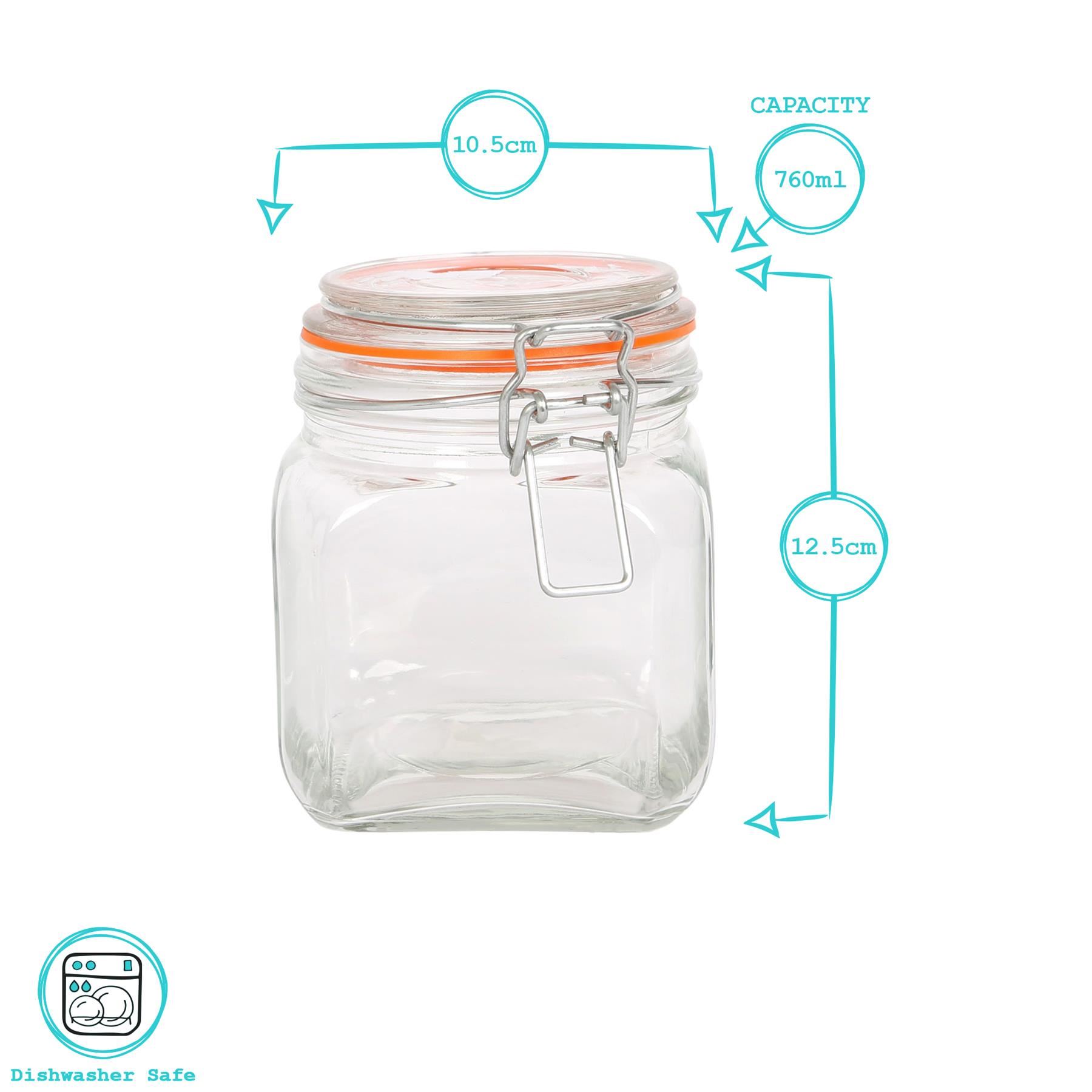 Square Glass Storage Jar Clip-Top Lid Airtight Food Kitchen Storage Canister - Picture 13 of 13