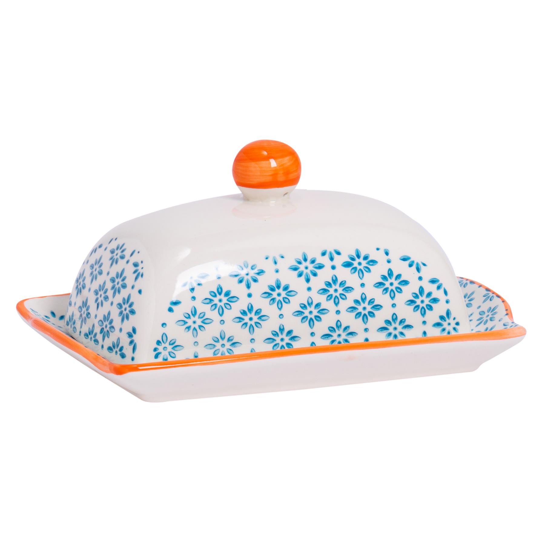 Hand-Printed Butter Dish - 18.5 x 12cm - Blue - Image 2