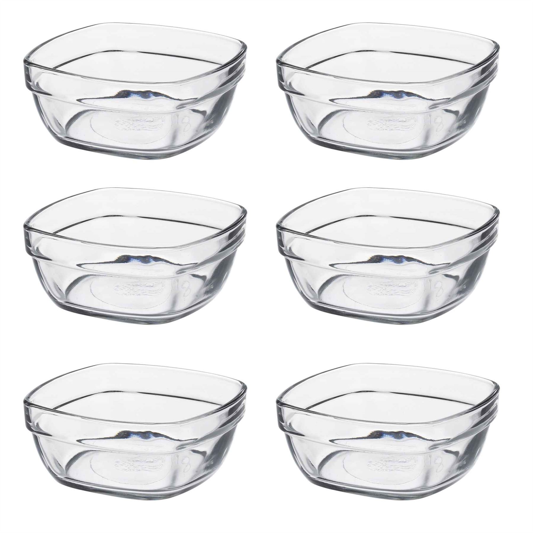 Duralex Lys Glass Stacking Square Bowls Kitchen Serving Mixing 9cm (3.5