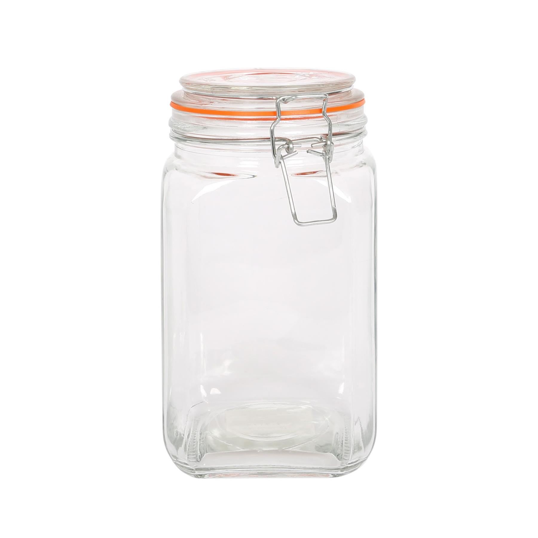 Square Glass Storage Jar Clip-Top Lid Airtight Food Kitchen Storage Canister - Picture 8 of 13
