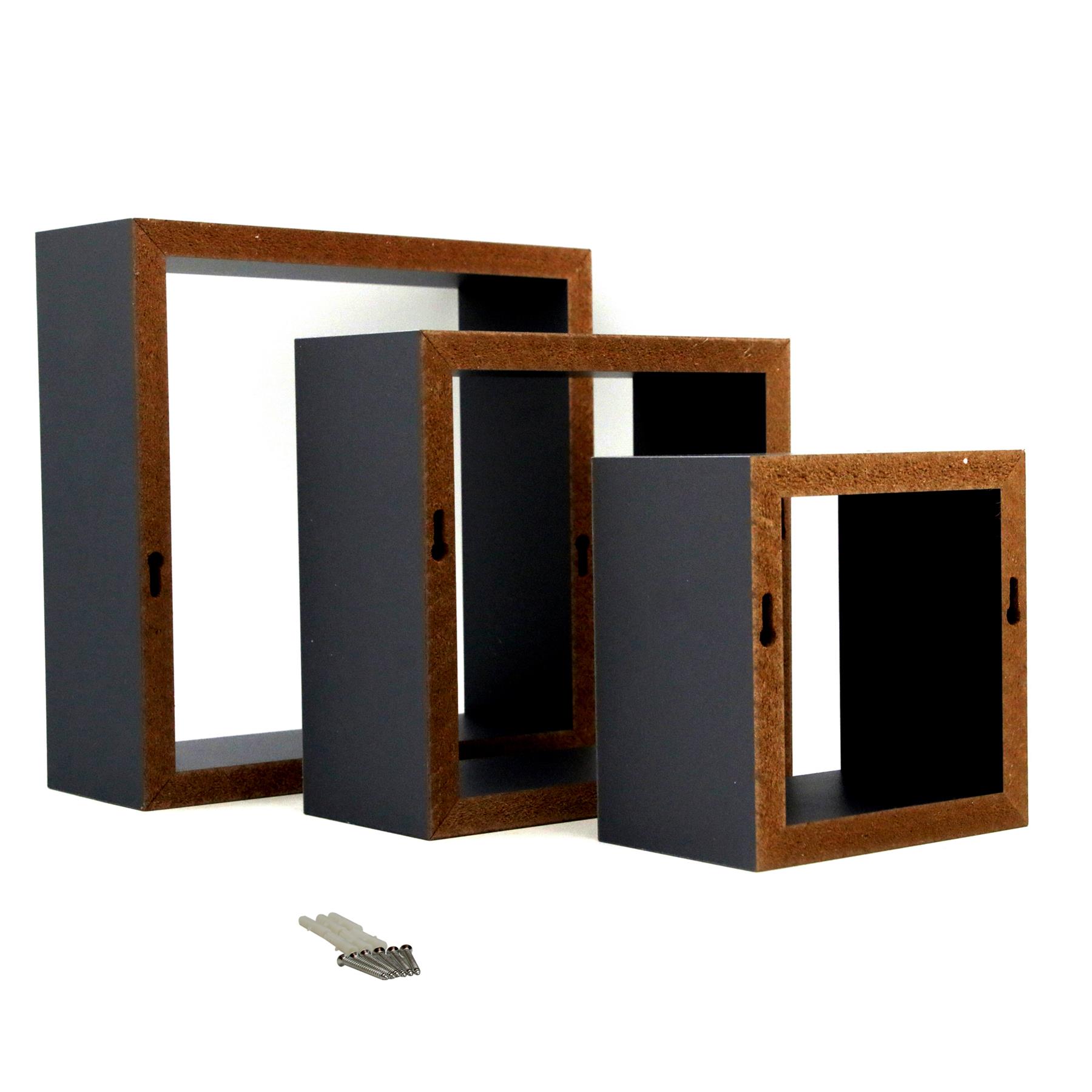 Quadrat Wandregal Regal Hängeregal aus Holz 3 Größe Grau Set aus 6 | eBay