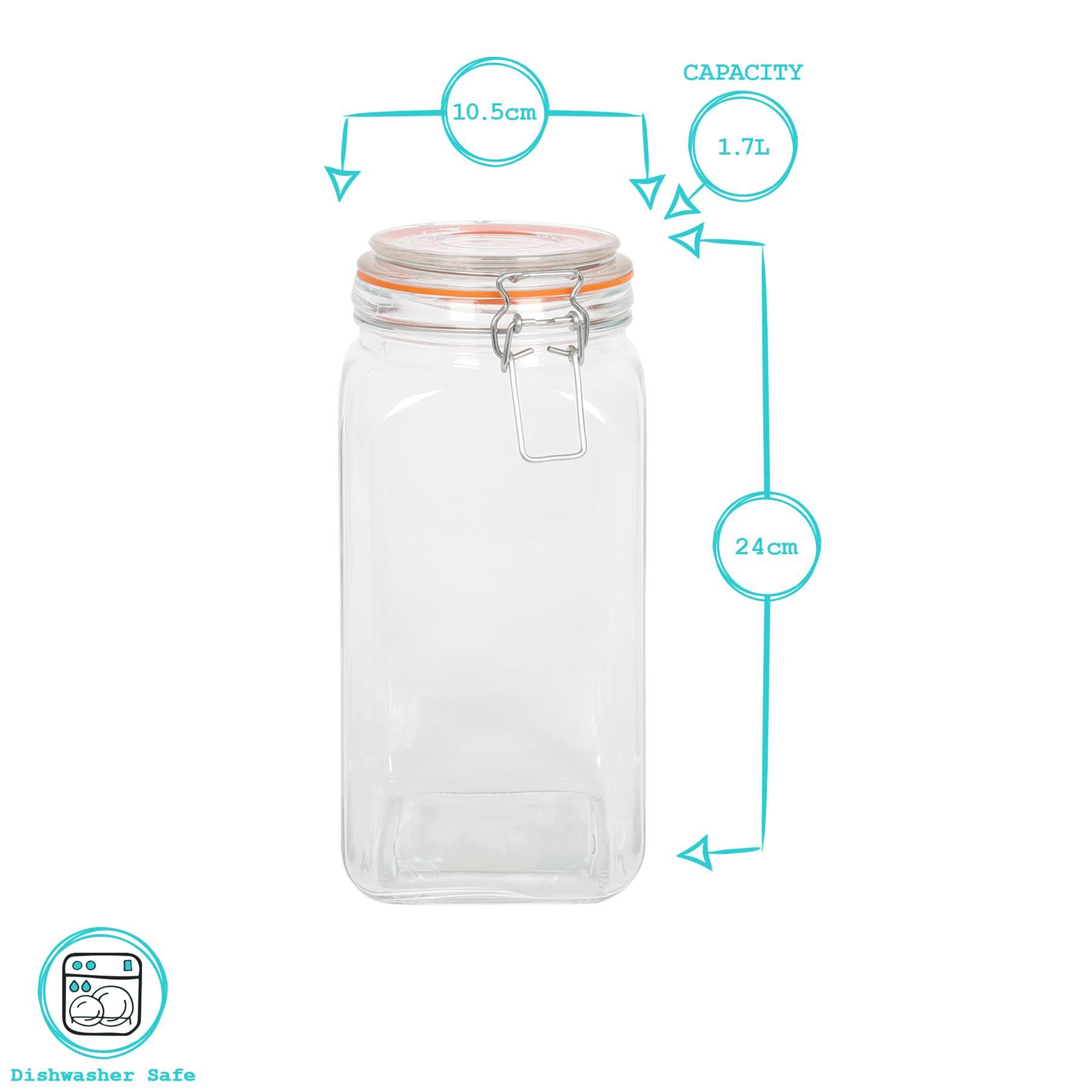 Square Glass Storage Jar Clip-Top Lid Airtight Food Kitchen Storage Canister - Picture 7 of 13