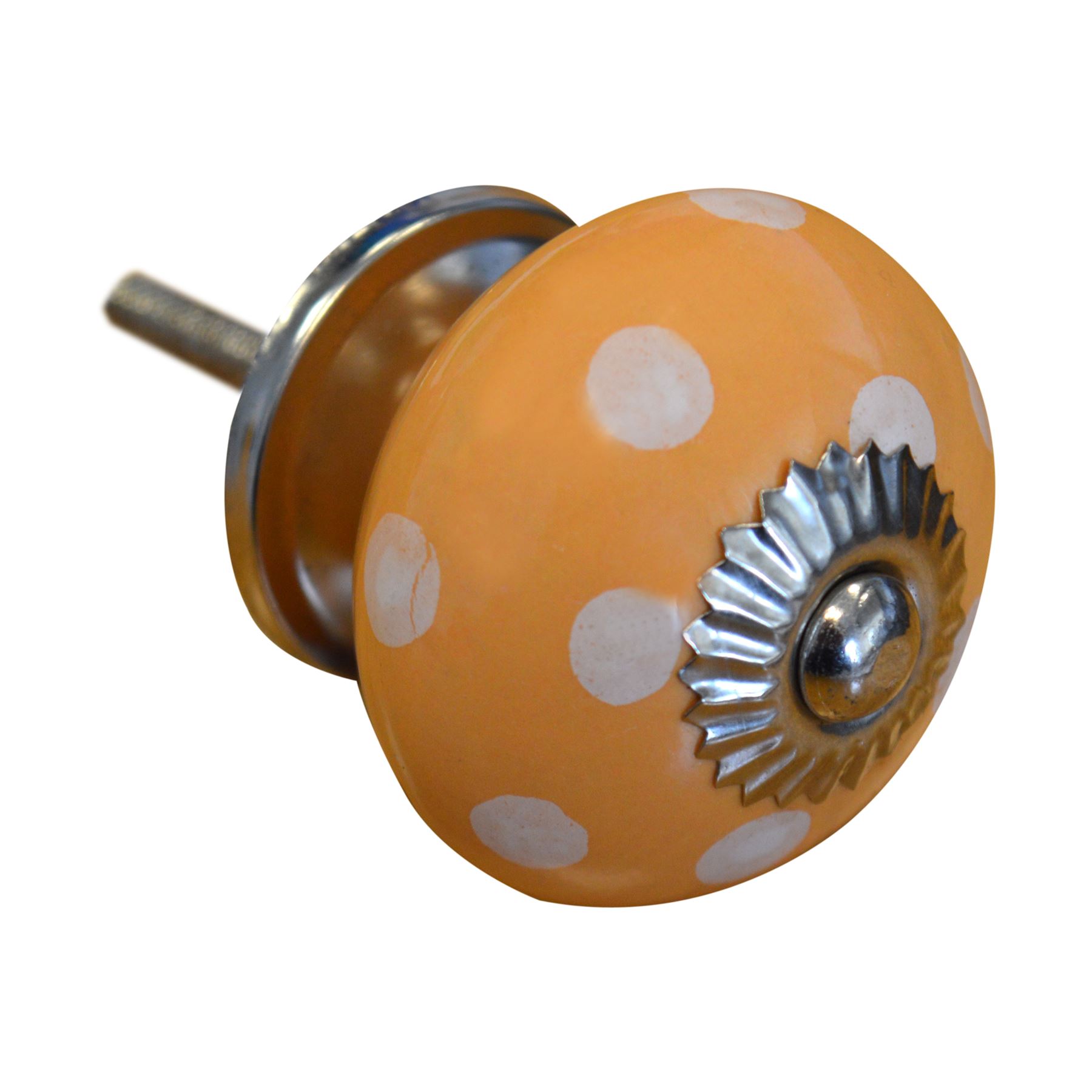 Orange // White Polka Dot x1 Ceramic Door Knob Cabinet Drawer Handle