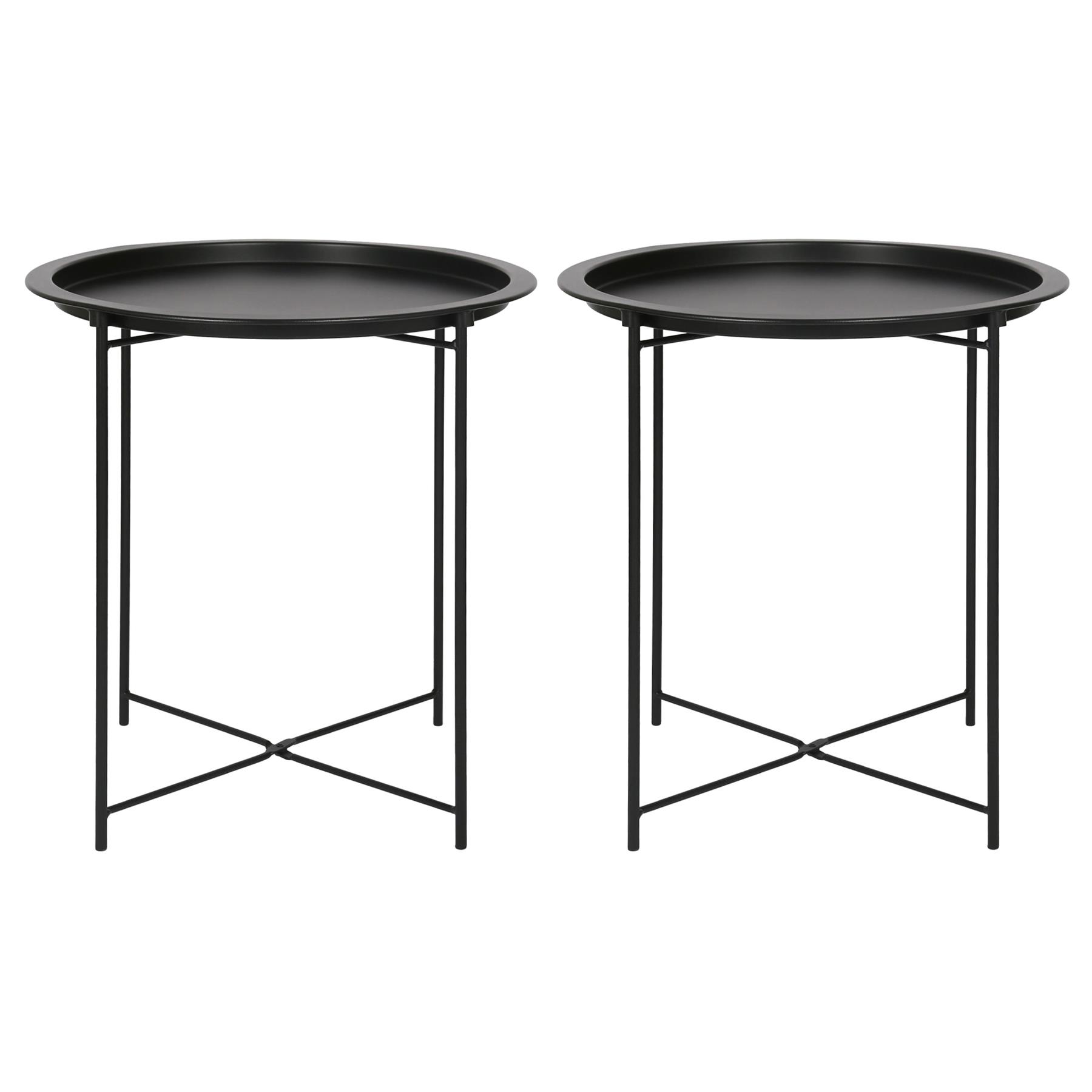 Matt Round Steel Tray Table Foldable Living Room Sofa Side End Coffee Tables - Picture 11 of 35