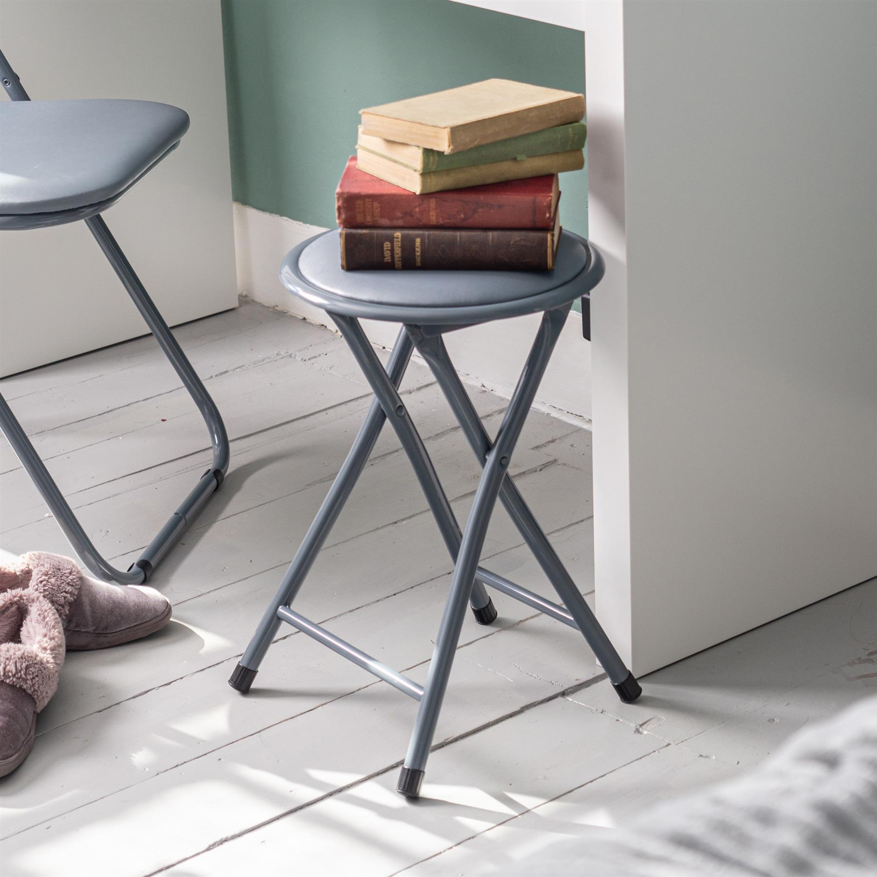 Rond pliant rembourré Tabouret Bureau Cuisine Tabourets Cadre en métal gris x2