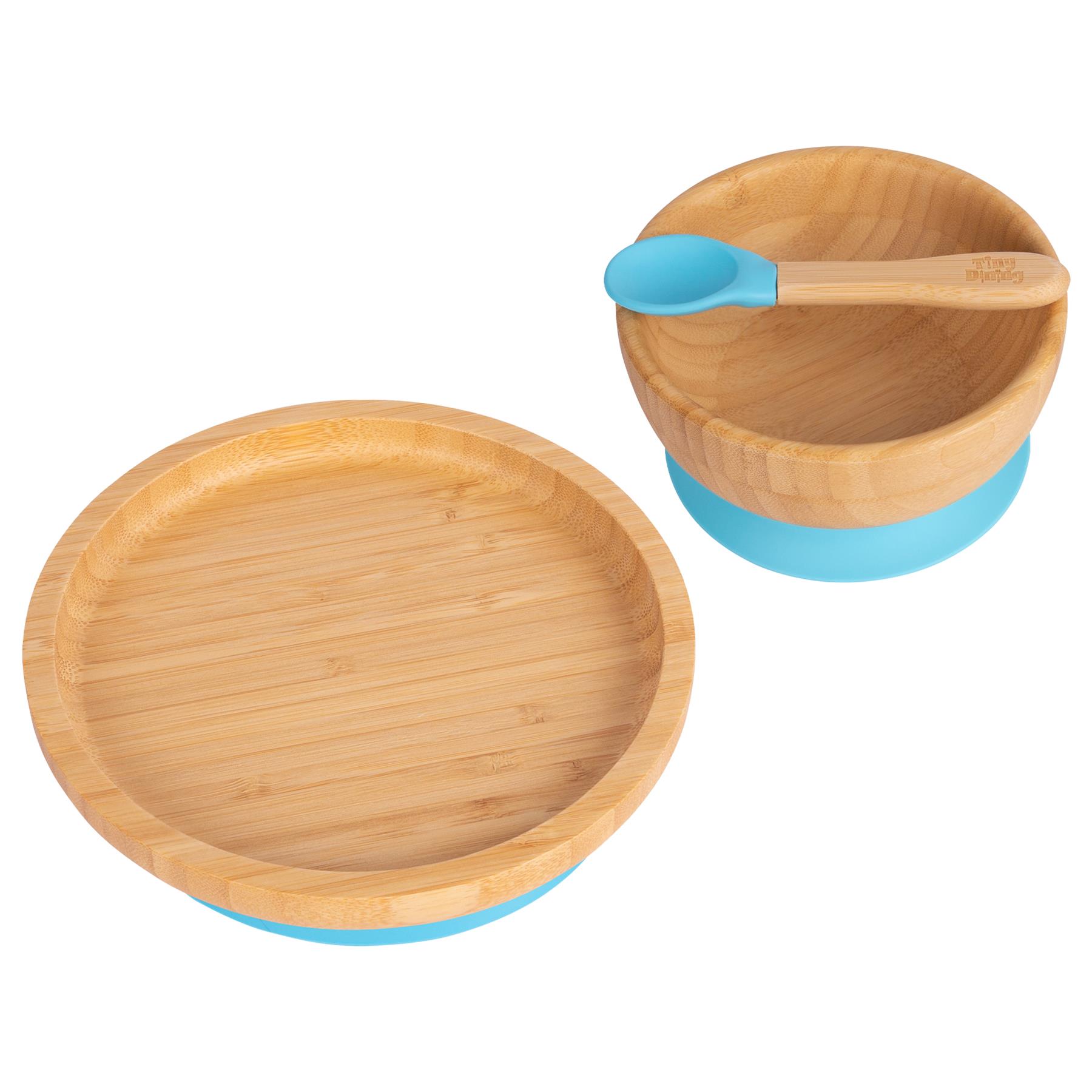 3pc Tiny Dining Blau Runden Bambus Baby Ftterungsset Kinder Teller  Schssel | eBay.de