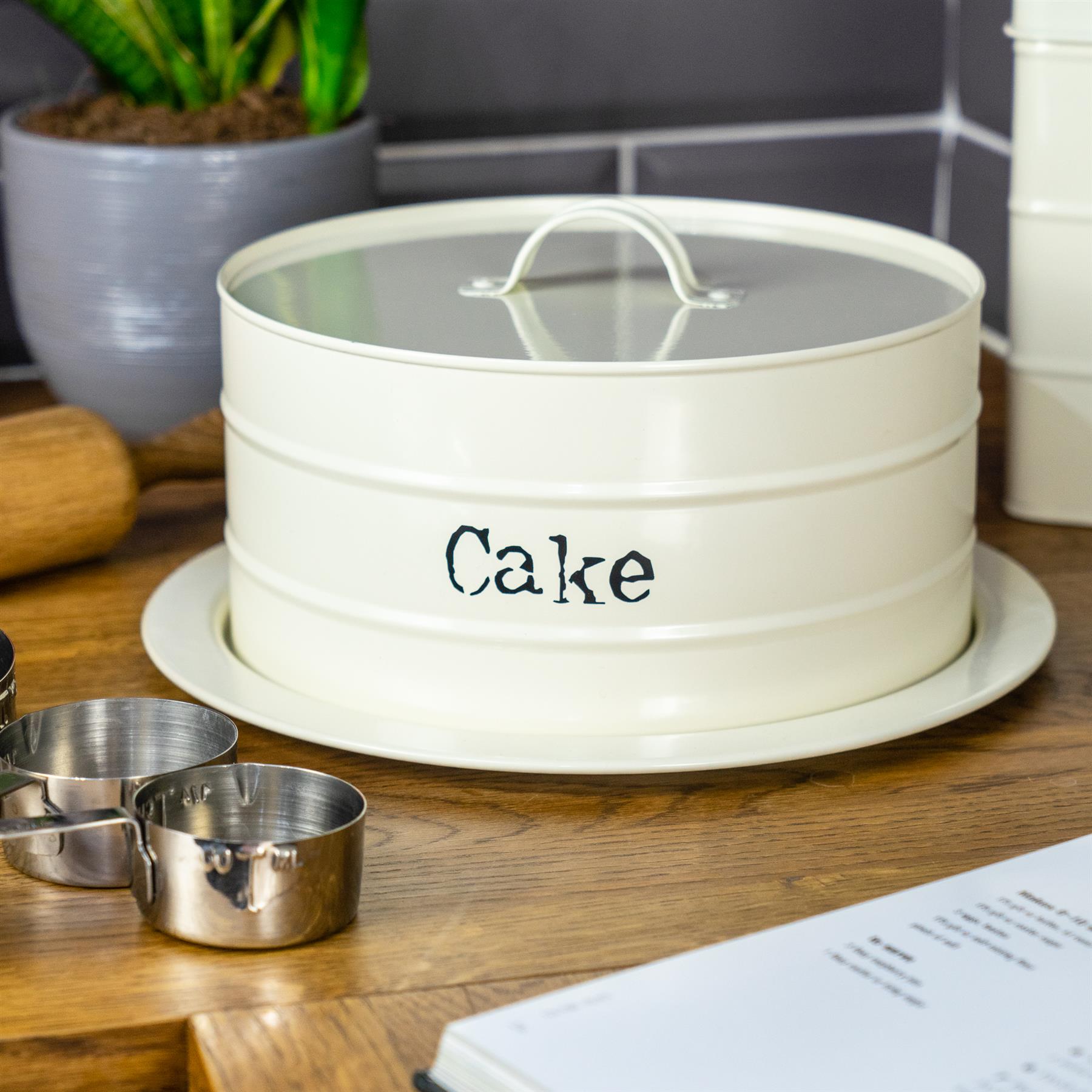 Cake Plate with Dome Lid Vintage Metal Kitchen Storage ...