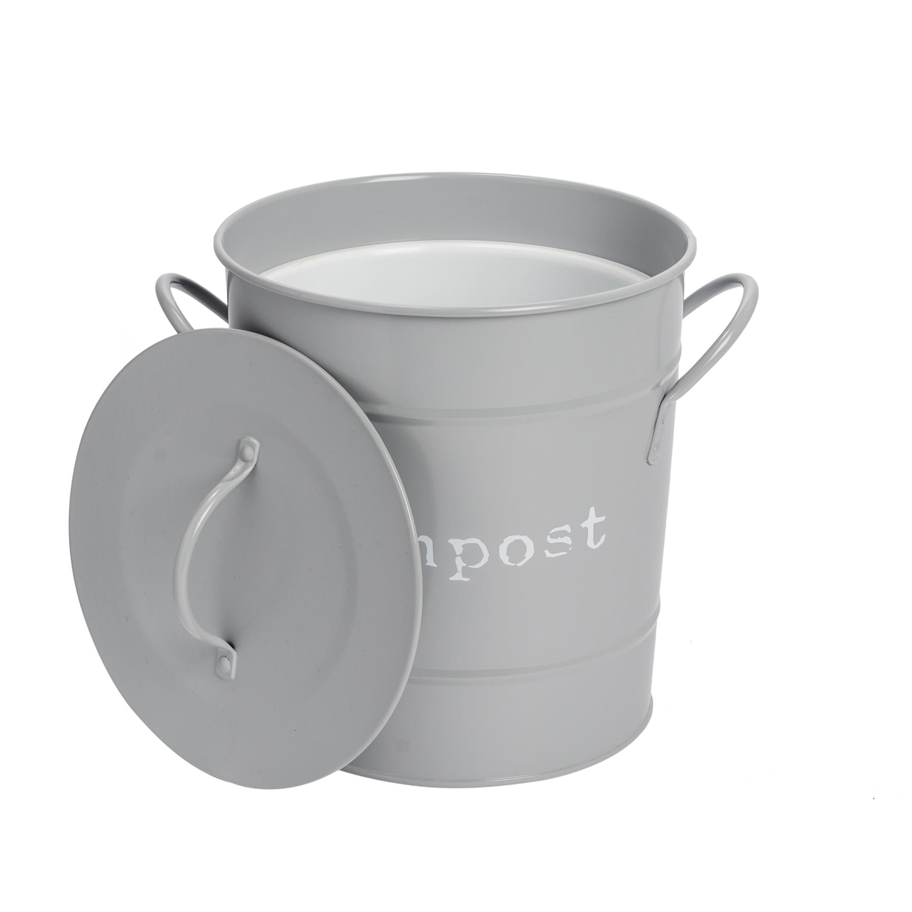 Compost Bucket Bin Steel Kitchen Waste Pail with Lid Plastic Inner Grey