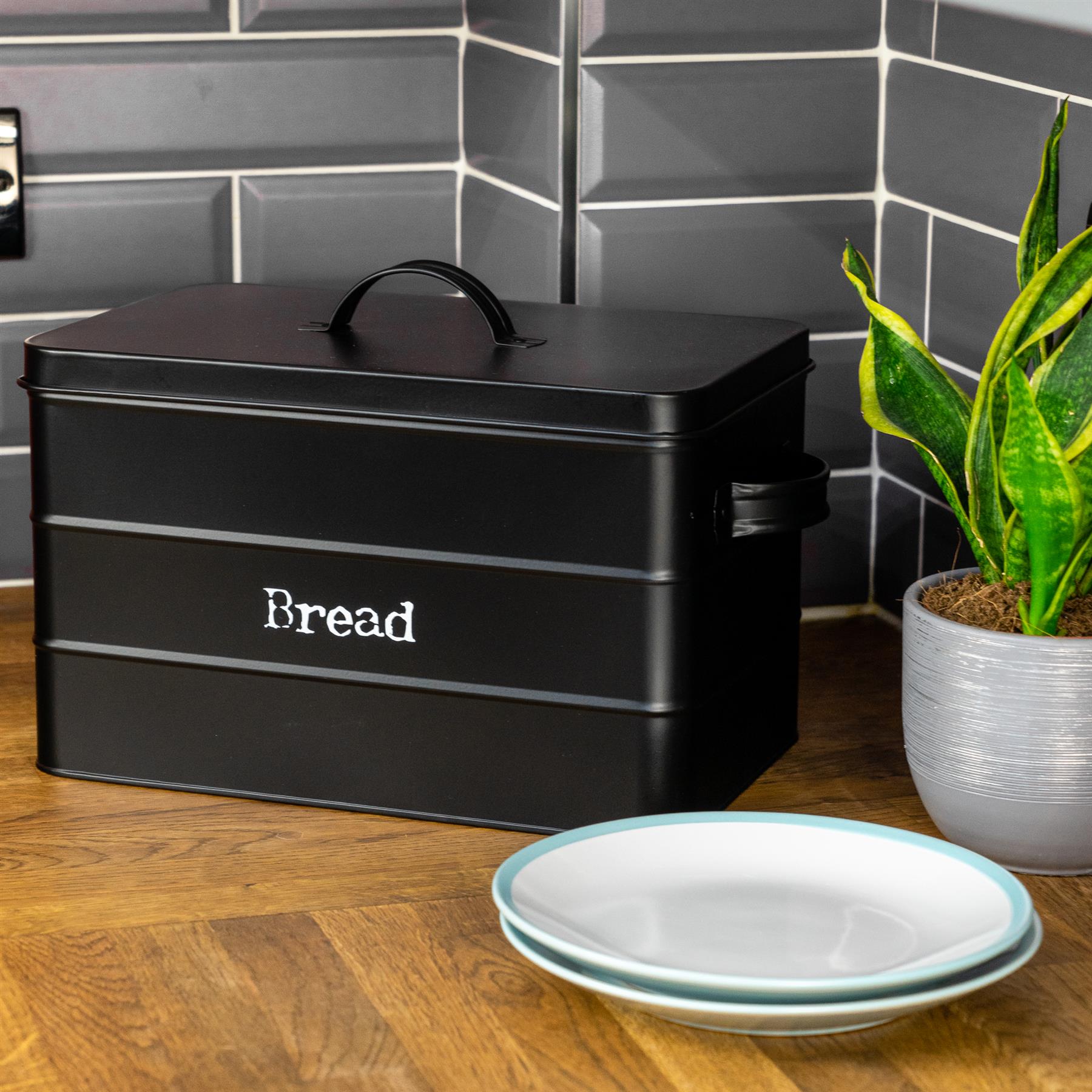 Bread Bin Storage Kitchen Loaf Roll Food Box Retro Home Container Black