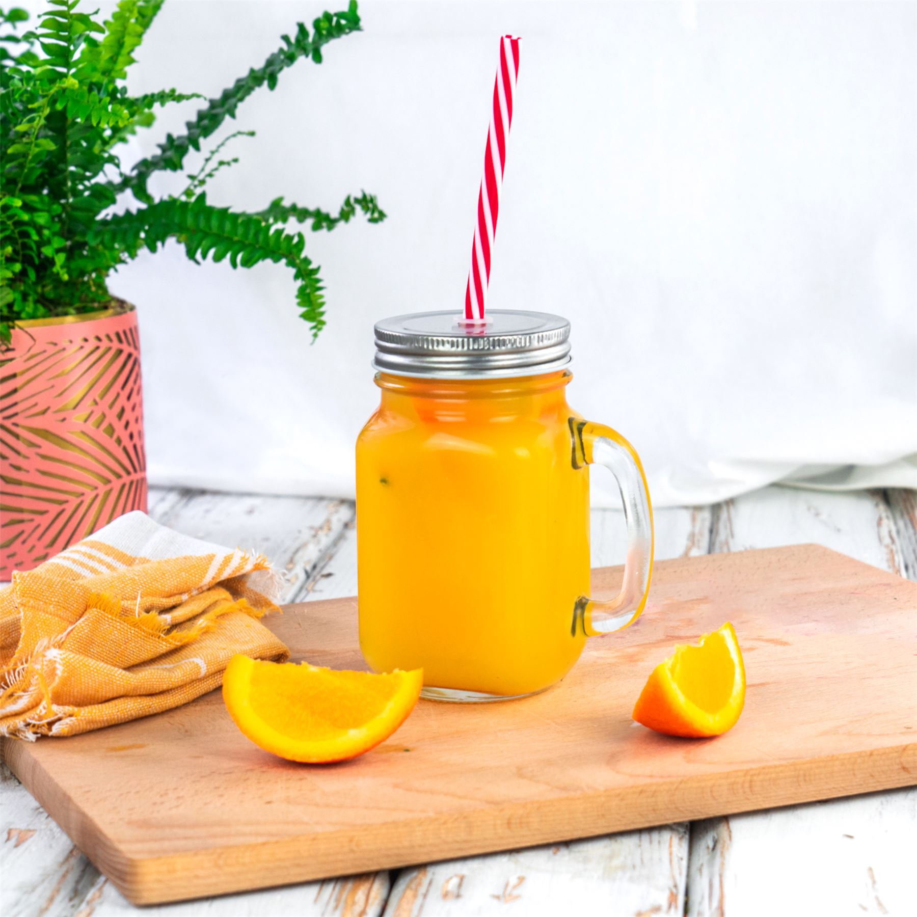 4 Mason Glass Jam Jar Drinking Cocktail Glasses with Straw & Lid, 450ml