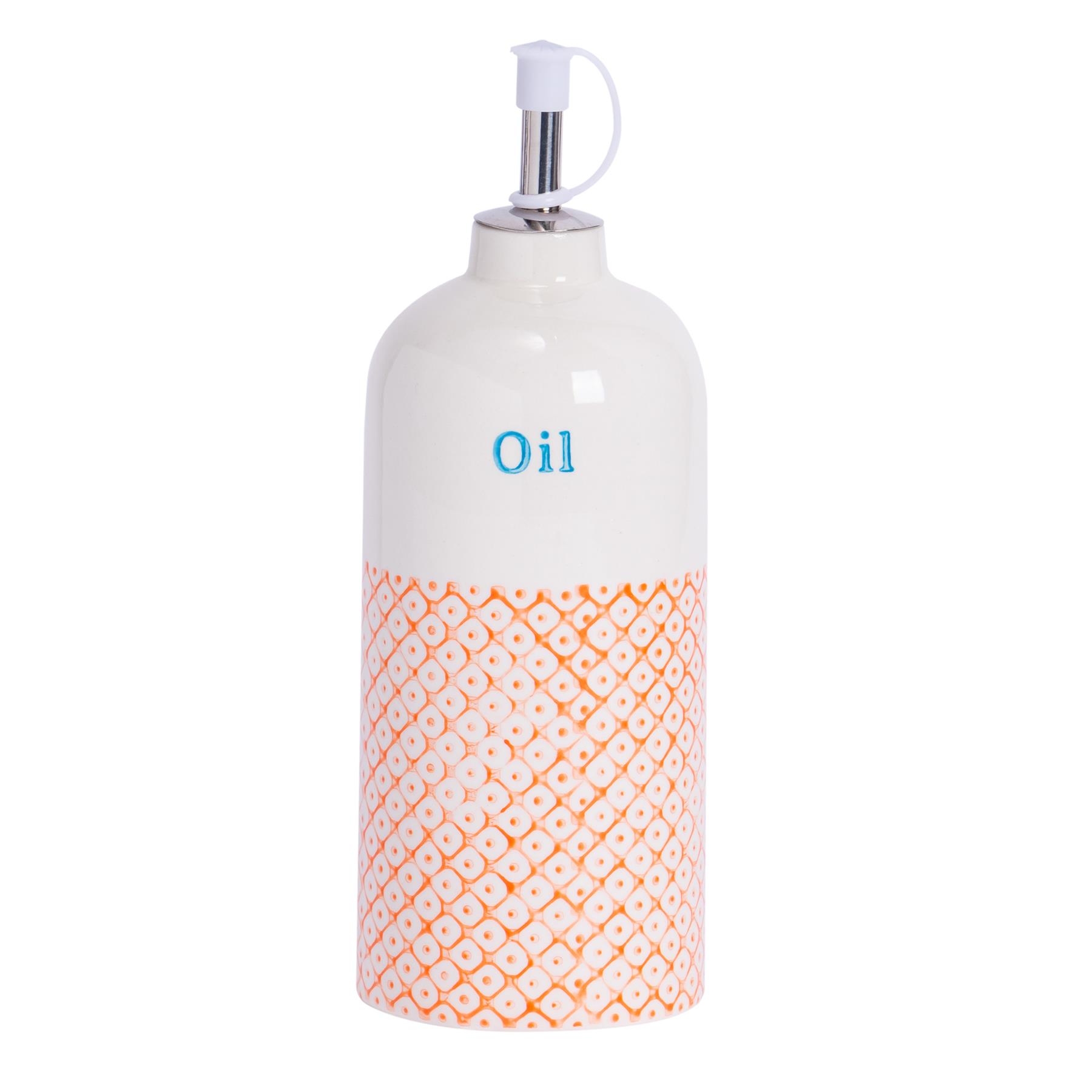 Blue Orange Olive Oil Dispenser Pourer Porcelain Dressing Drizzler Bottle