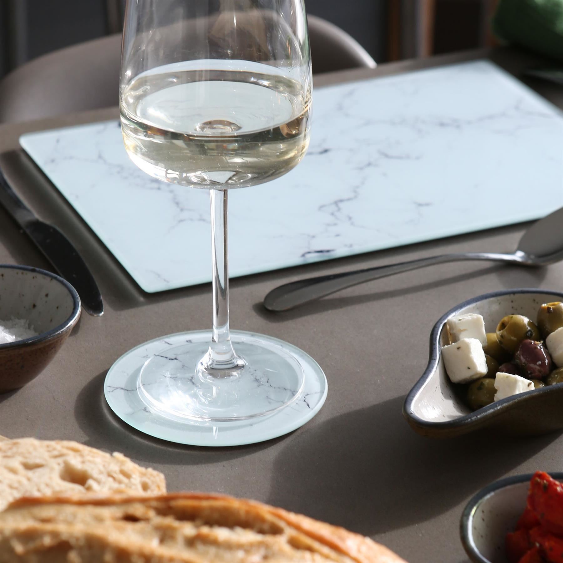 12pc Rectangle Glass Placemats & Round Coasters Set 30cm x 20cm Marble - Picture 13 of 14