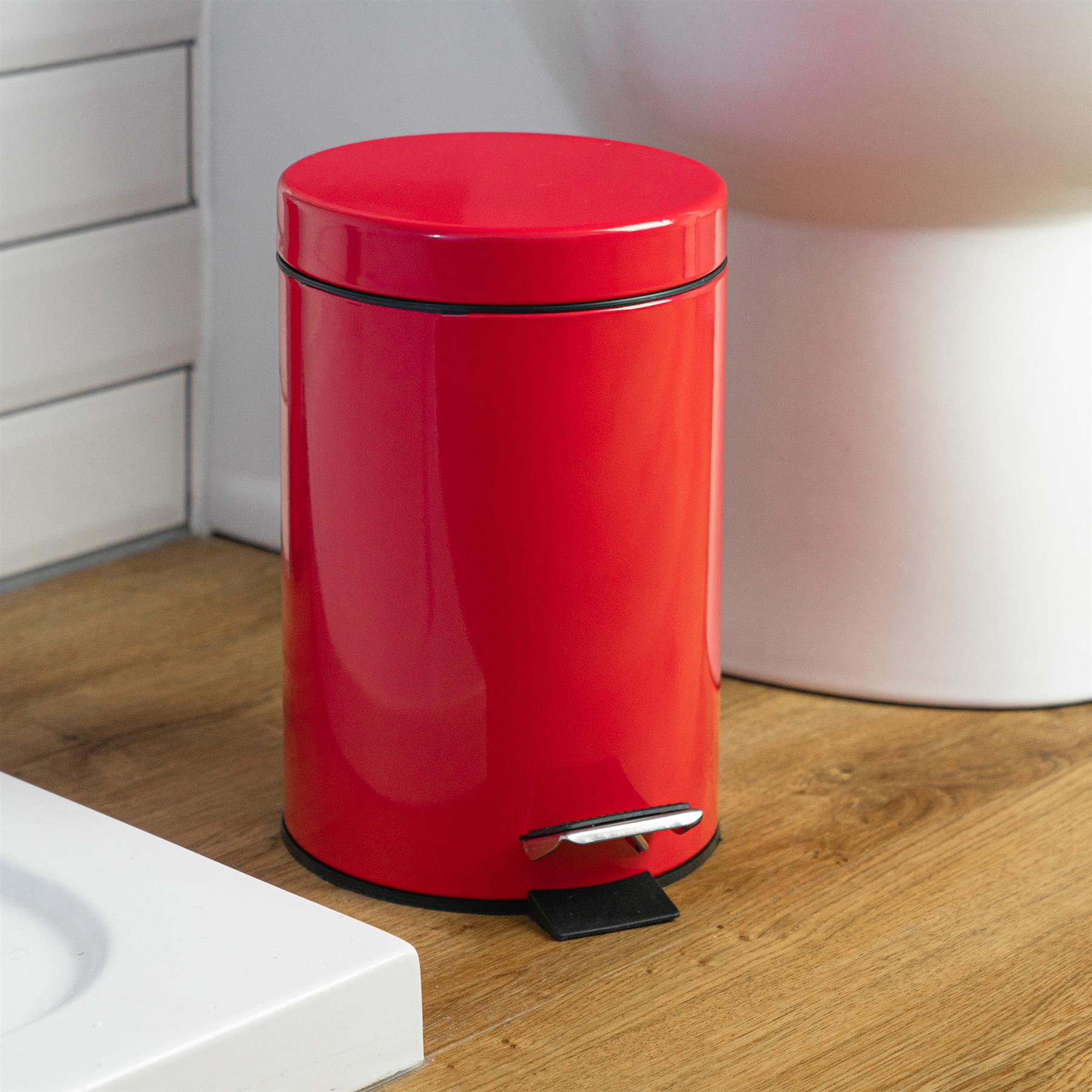 Bathroom Rubbish Bin with Inner Bucket & Pedal, 3 Litre Red Finish